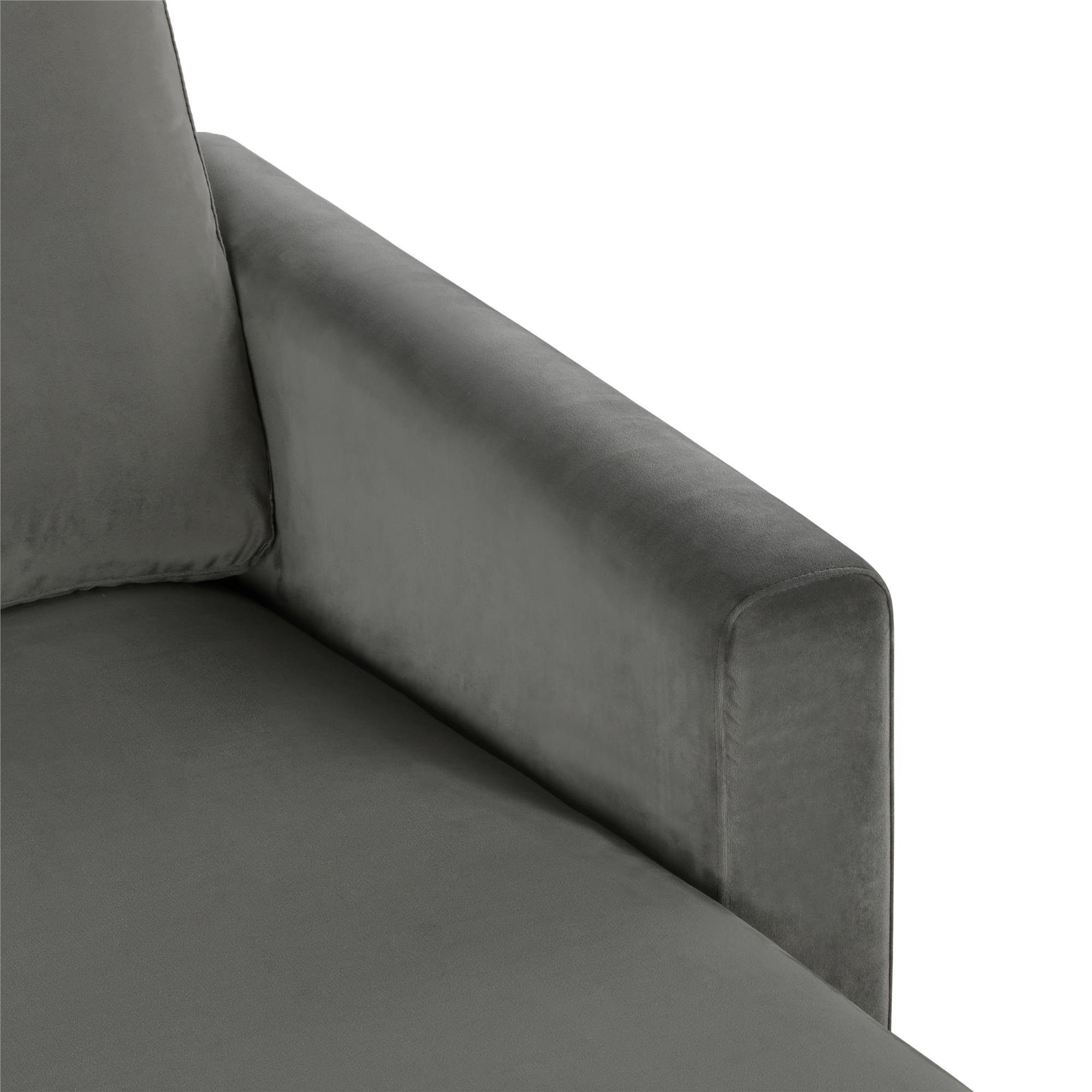 Recamiere, Polstersofa grau cm Samtoptik, Ecksofa loft24 207 Chapman, Länge Chrom Beine, mit