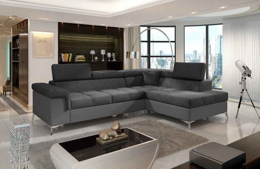 JVmoebel Ecksofa, Ecksofa L-Form Sofa Design Schlafsofa Couch Grau Textil Polster