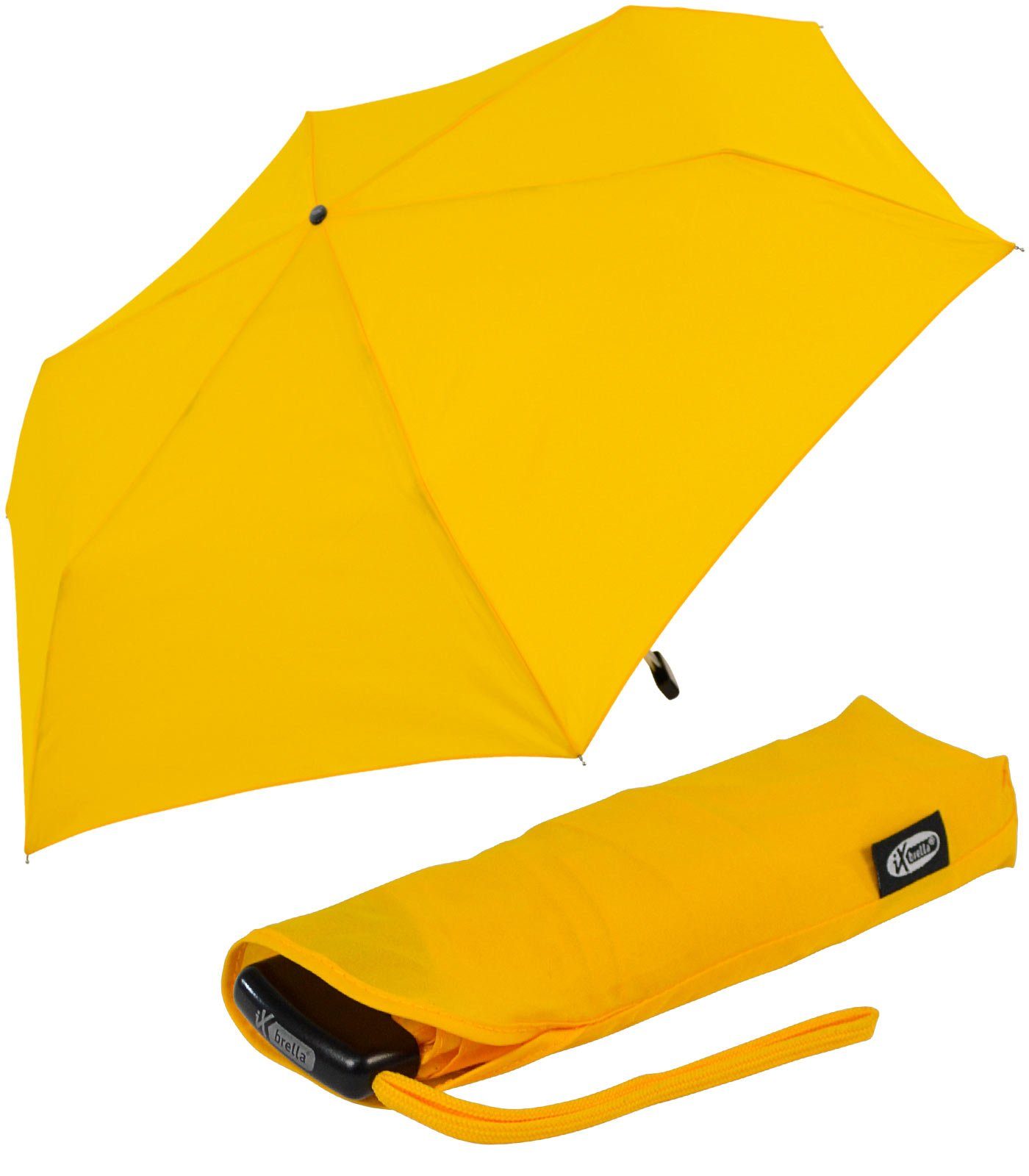 iX-brella Taschenregenschirm gelb Minischirm Flat nur extra-flach super Steel flacher 2,5cm hoch
