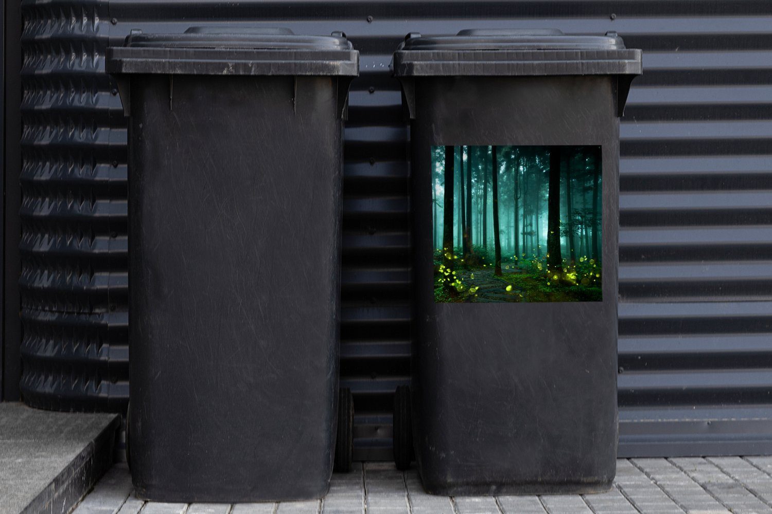 Abfalbehälter Glühwürmchen MuchoWow einen Mülltonne, beleuchten Sticker, Wald (1 Wandsticker Container, St), Mülleimer-aufkleber,