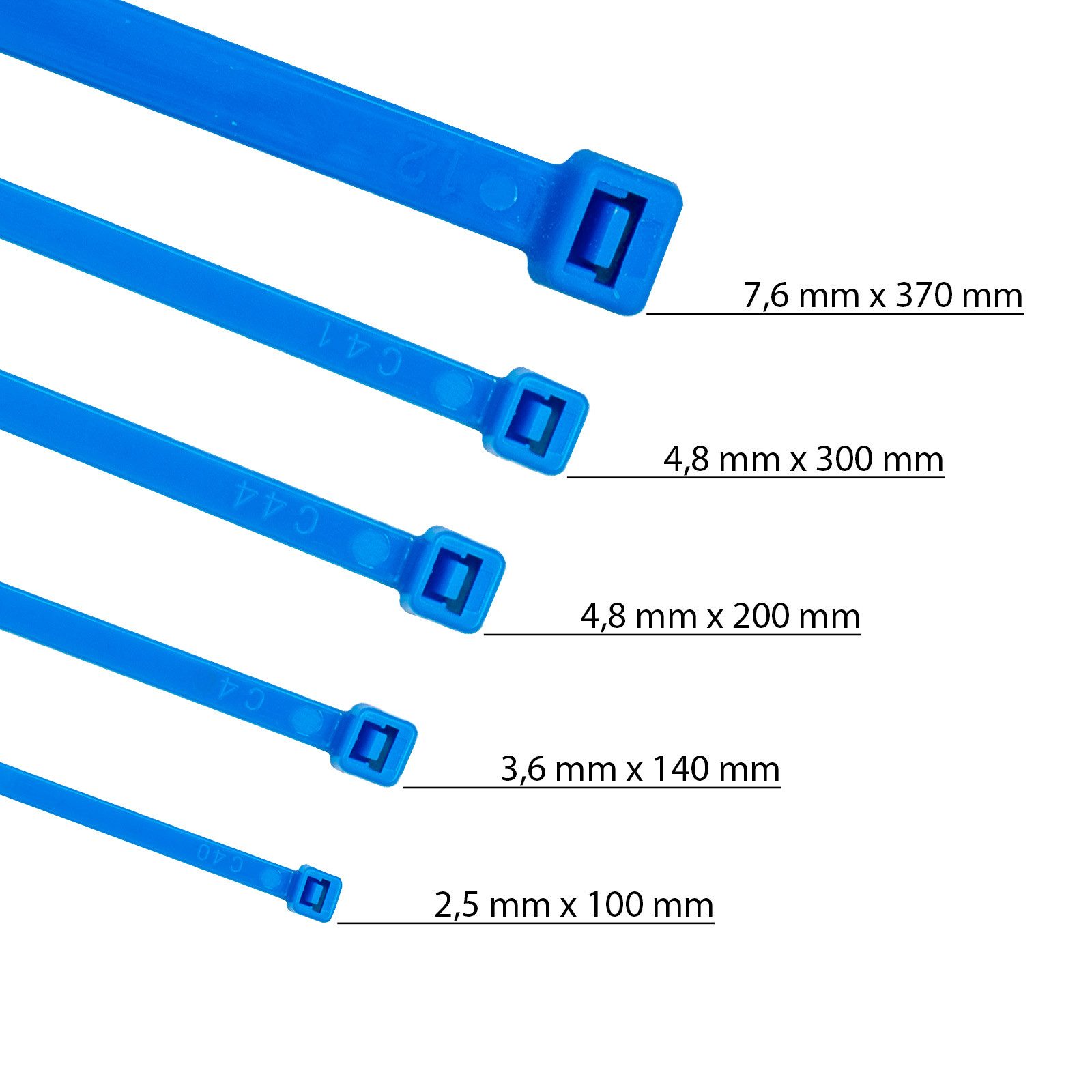 HORZEFIX Kabelbinder set blau lang uv beständig Universalbinder 2,5, 3,6, 4,8, 7,6 breit (Packung, 500-St., VPE= 5 x 100 Kabelbinder im Polybeutel) Temperaturbeständig/wetterfest