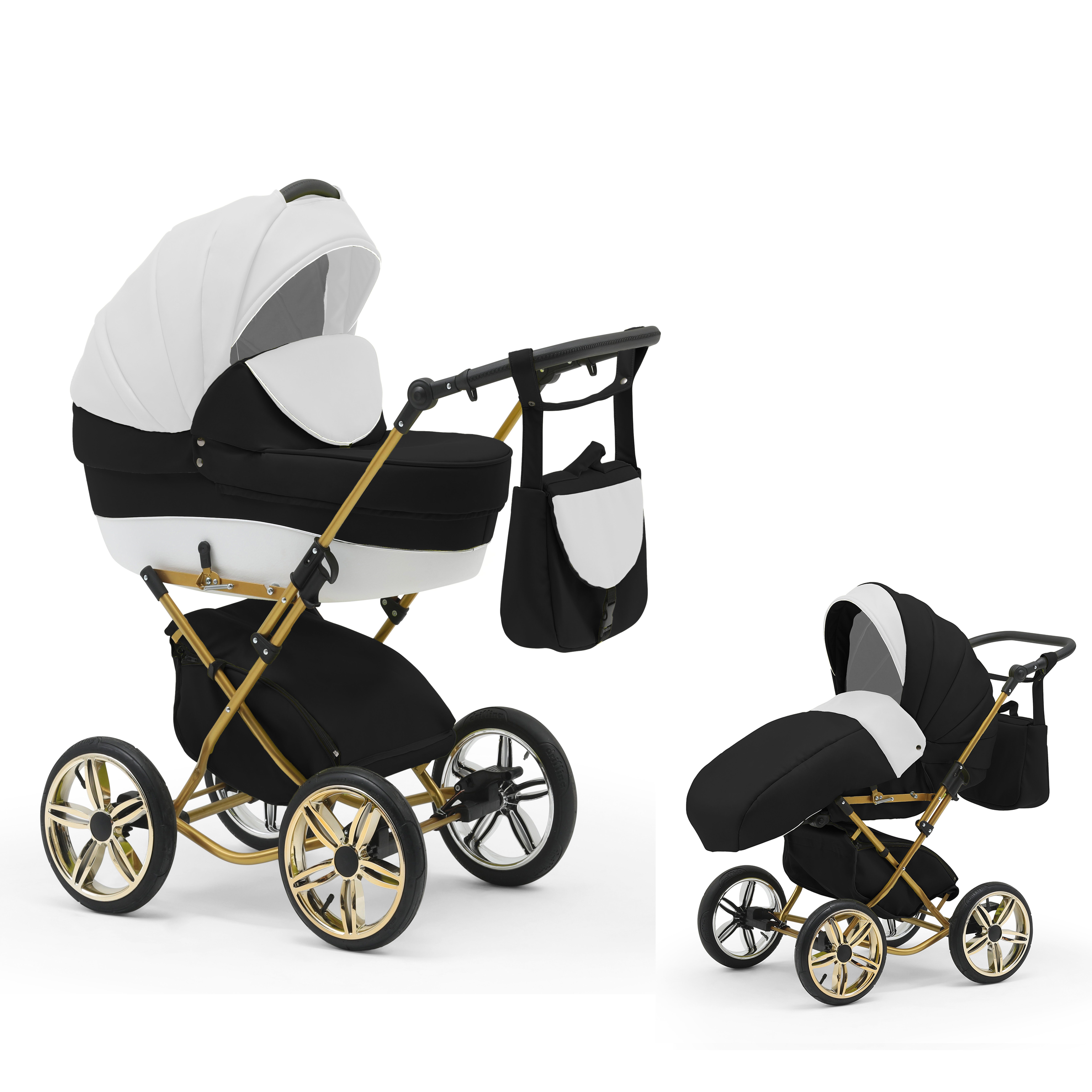 babies-on-wheels Kombi-Kinderwagen Sorento 2 in 1 - 11 Teile - von Geburt bis 4 Jahre in 30 Designs Weiß-Schwarz-Weiß