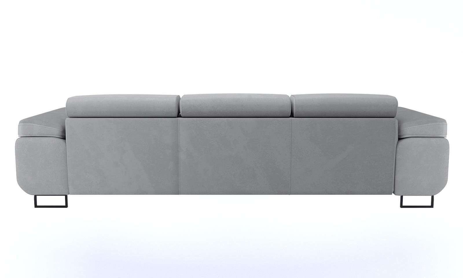 Verstellbare modernen Schlaffunktion 84) Stil, Dreisitzer hellgrau Beautysofa (monolith Couch mit Kopfstütze, Schlafsofa Schlafsofa