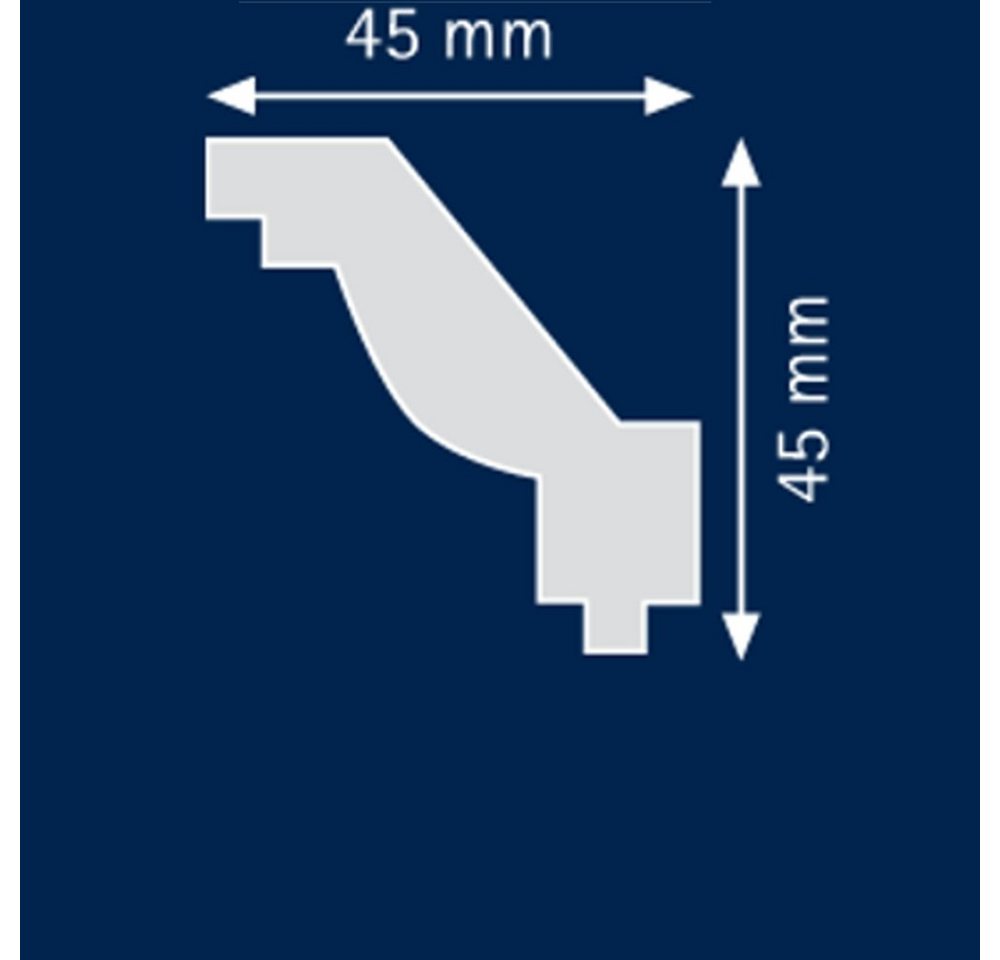 Thumbnail - PROVISTON Stuckleiste Polystyrol, 45 x 45 x 2000 mm, Weiß, Deckenleiste, Polystyrol