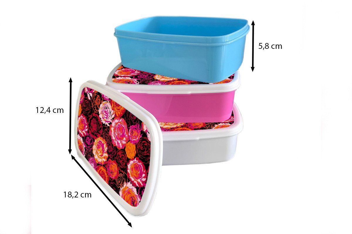 und für Erwachsene, Kinder Brotdose, (2-tlg), Blumen, Brotbox Lunchbox Muster weiß für und - Mädchen Rosen Jungs - MuchoWow Kunststoff,
