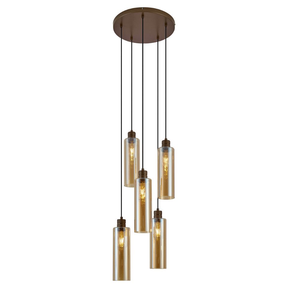 Qazqa Pendelleuchte Stavelot, ohne Leuchtmittel, E27, Bronze, Hotel chic, Stahl, 5-flammig