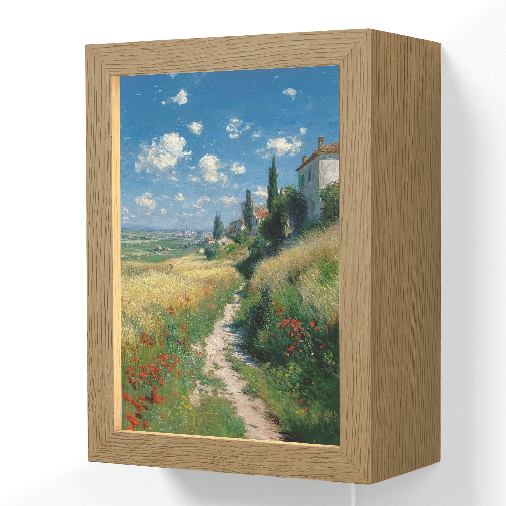 OnlyWow Wandleuchte Lightbox Sandbahn - Haus - Bäume - Wiese, Dimmbar, Farbwechsel, LED, Warmweiß, Kaltweiß, Neutralweiß Einstellbar, Wandlampe Innen, Dimmbar, mit Kabel, LED, Beleuchtung, Wohnzimmer