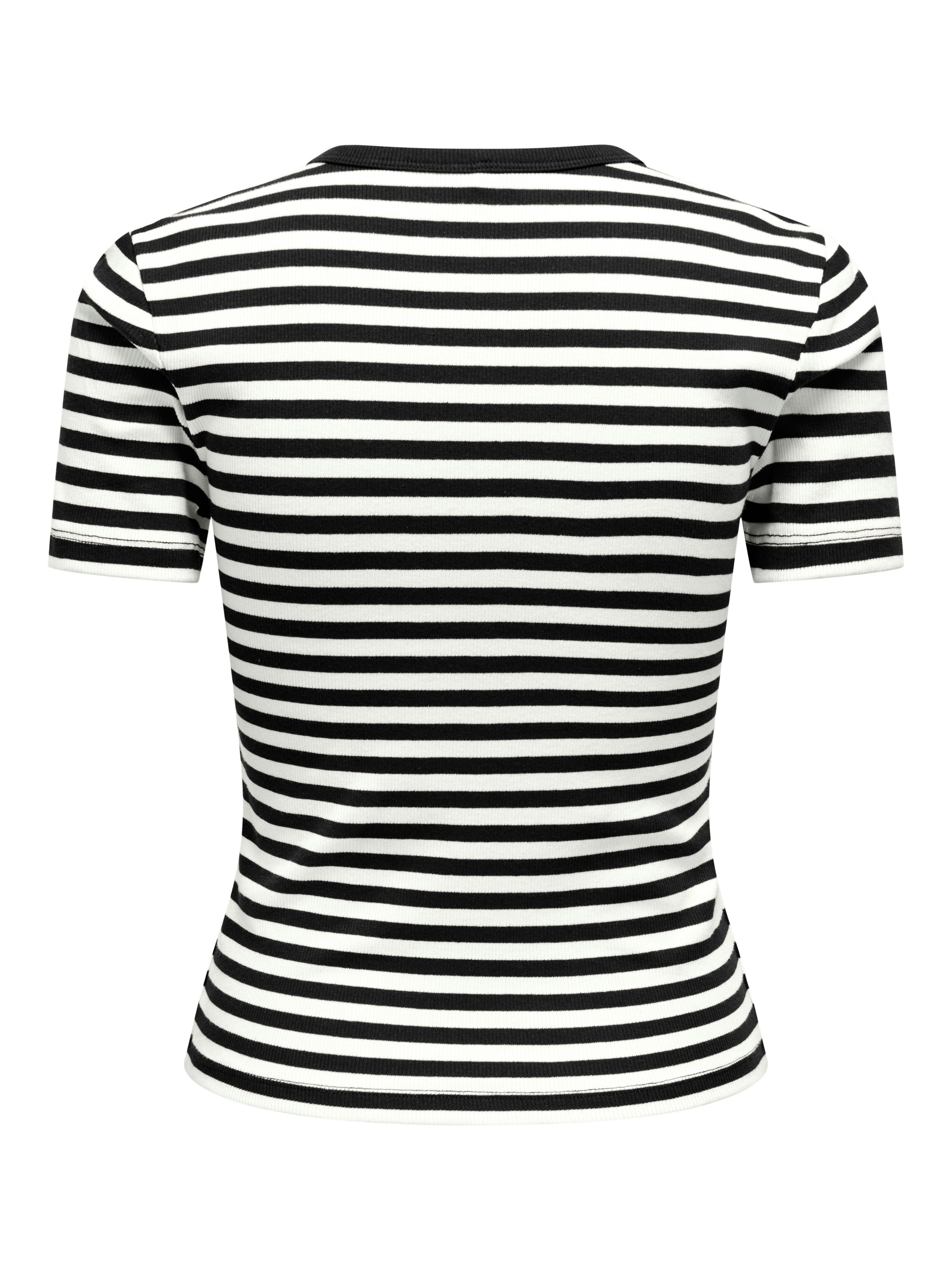 ONLY Kurzarmshirt ONLVAL S/S O-NECK STRIPE TOP JRS Baumwollmischung, regular fit, kleine Herz Stickerei – Bild 5 von 5