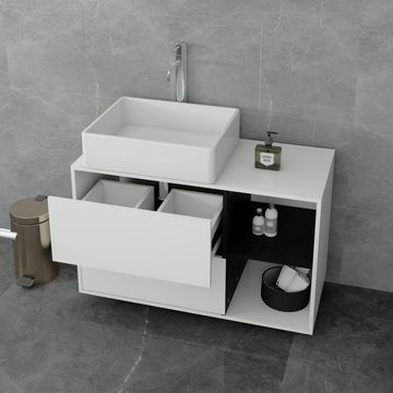 LuxeBath Badmöbel-Set Waschbeckenunterschrank 100x60x45,5cm weiß/schwarz