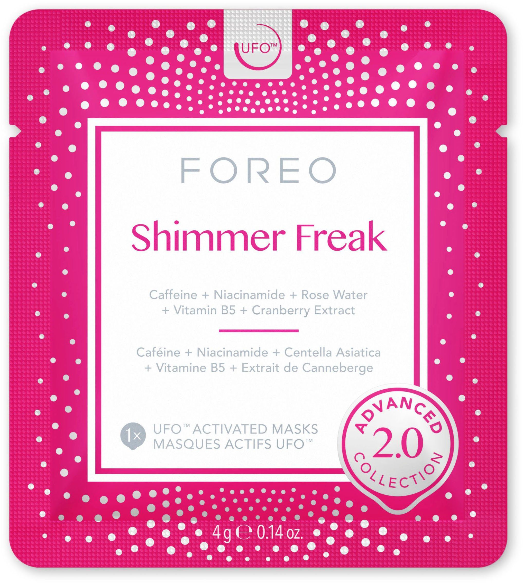 Mask Packung, 2.0 Gesichtsmaske Shimmer mini UFO™ & Freak FOREO mit komptibel UFO™ 6-tlg., UFO™