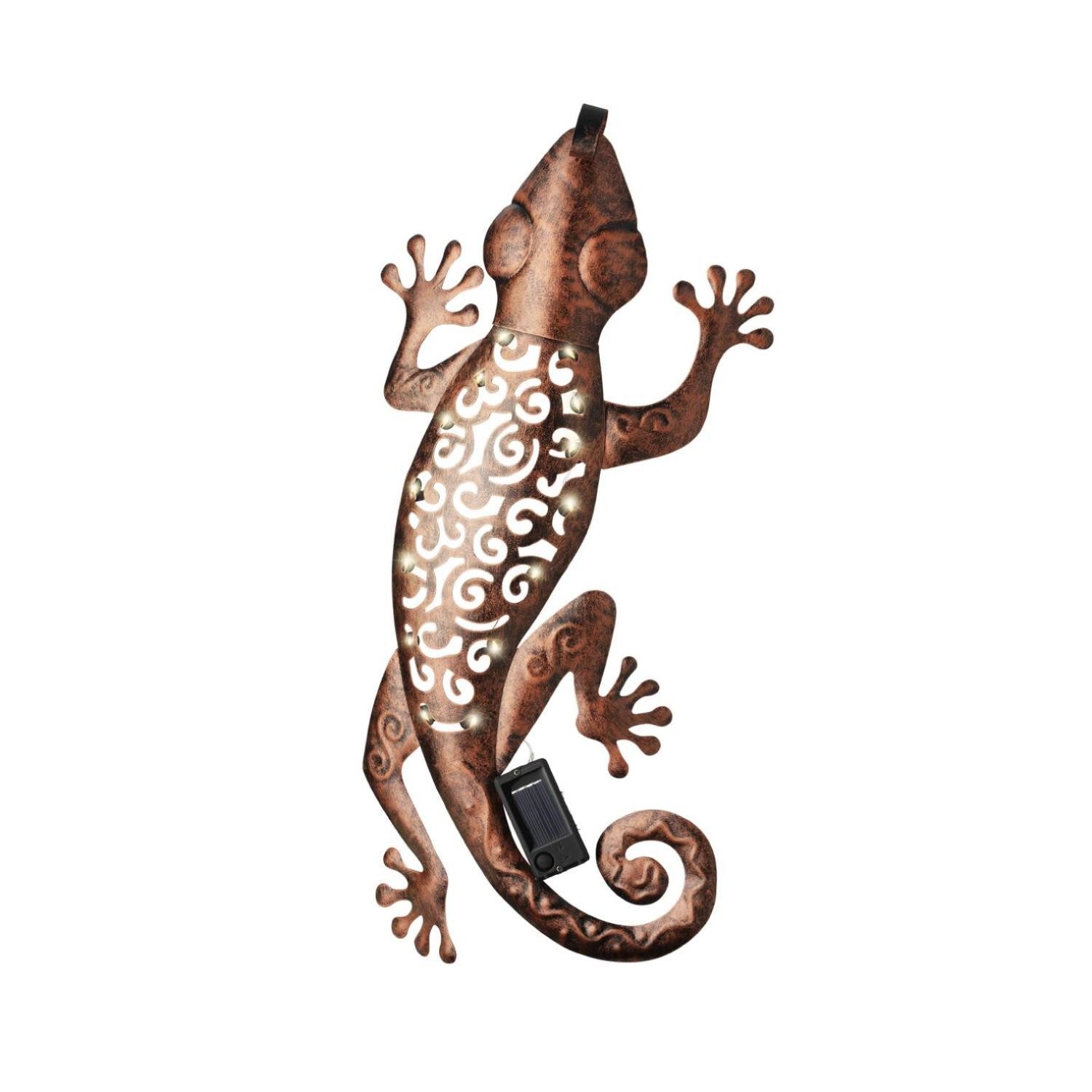 MARELIDA LED Solarleuchte LED Solar Gartendeko GECKO Wanddeko Solarleuchte Hauswand kupfer, LED Classic, warmweiß (2100K bis 3000K)