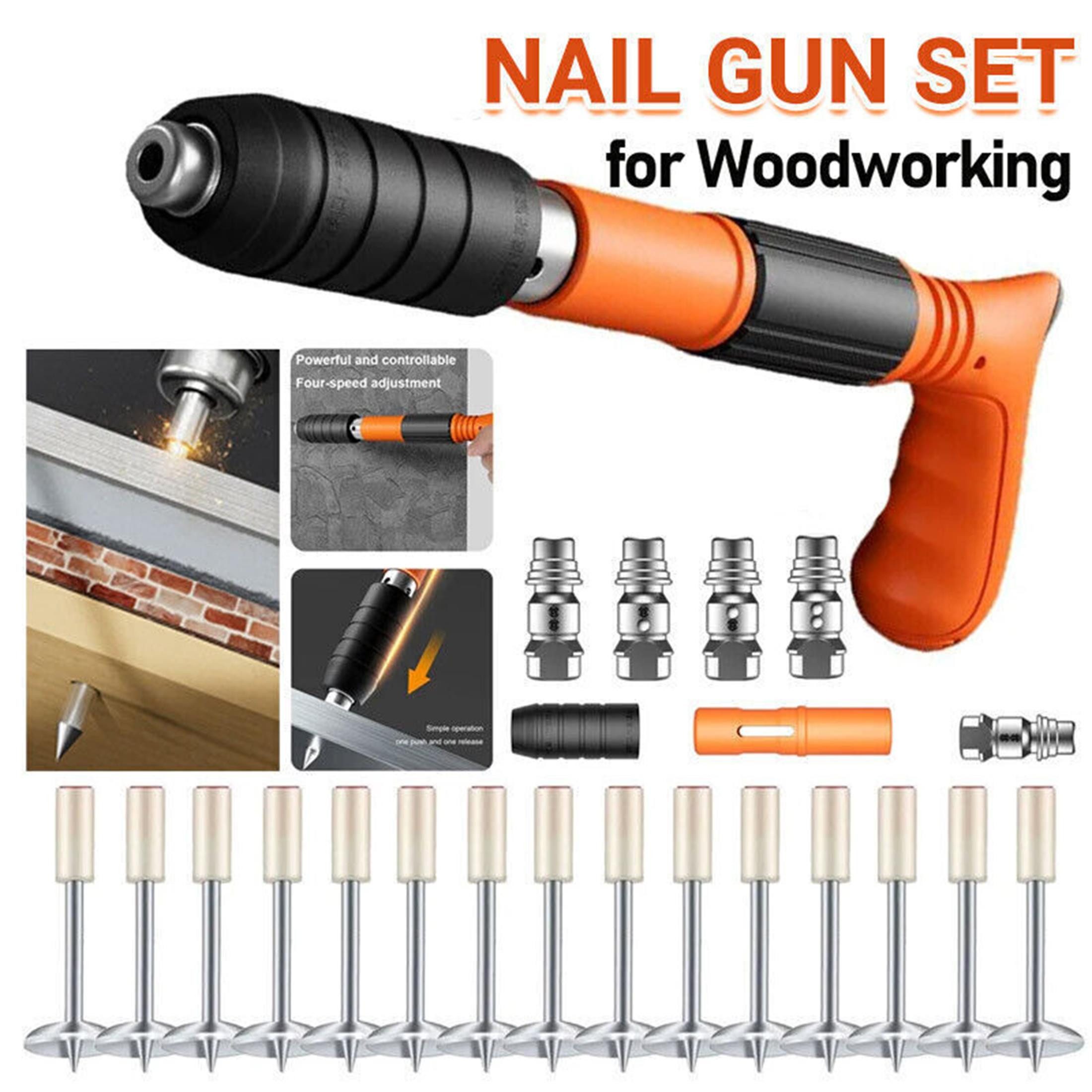 ibettertec Druckluft-Nagler Druckluftnagler für Holzbearbeitung, manuell, 4 Gänge, leicht, kompakt, 30 cm, geräuscharm, mit 50 Nägeln