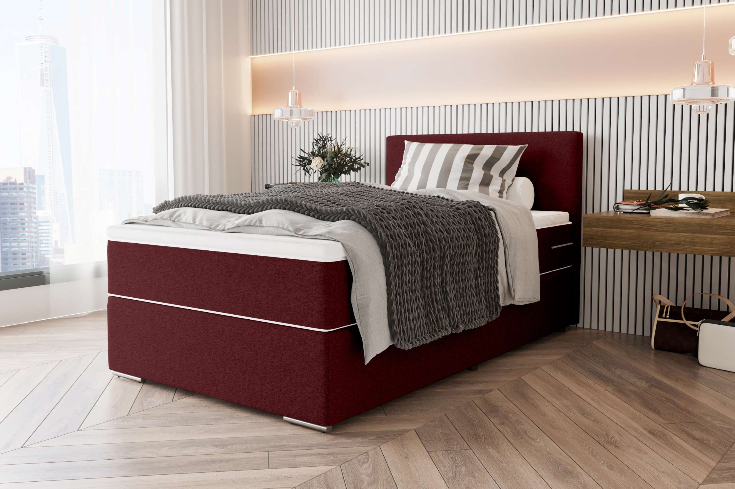 99rooms Boxspringbett Phönix Mini (Schlafzimmerbett, Bett), mit Taschenfederkernmatratze und Topper, in Webstoff MALMO_NEW