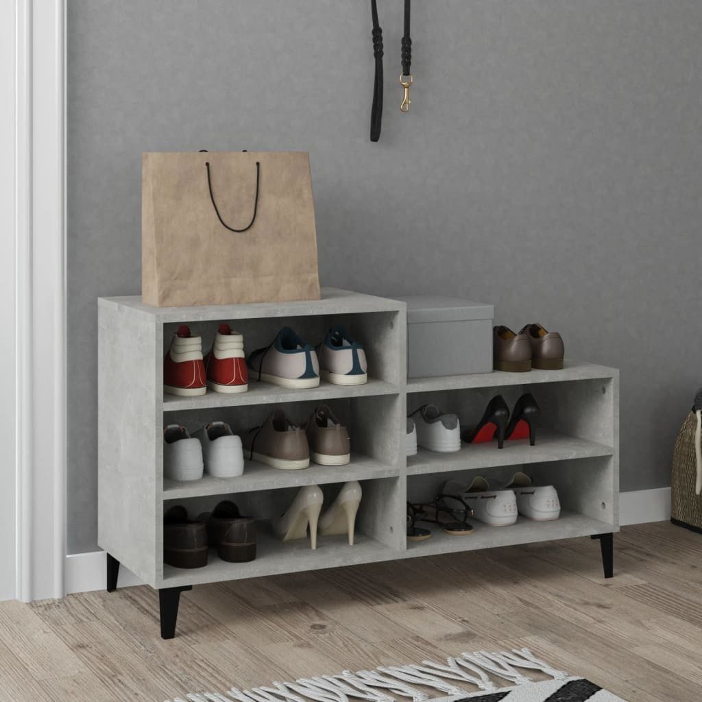 furnicato Schuhregal 102 x 36 x 60 cm Betongrau, 1-tlg., Stabiler Schuhschrank mit 5 Fächern und Ablagefläche für den Flur