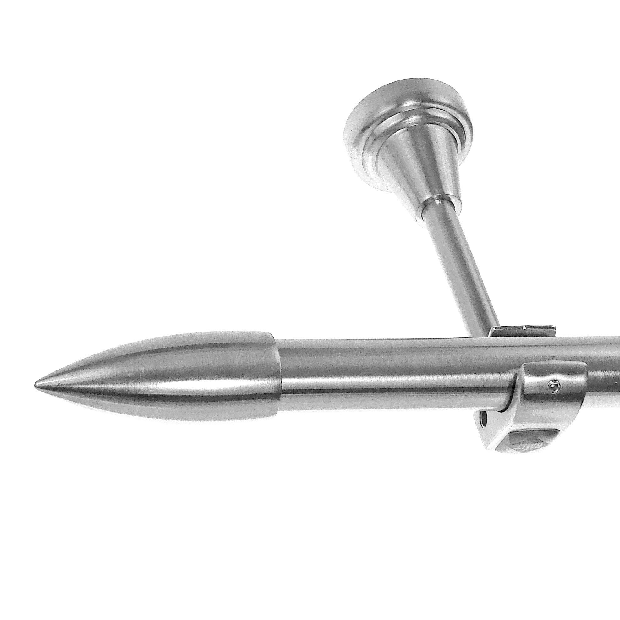 BASIT Gardinenstange Edelstahloptik 20mm mit Wandträgern 540 cm E82, Ø 20 mm, 1-läufig, verschraubt, Metall, H50R 540 cm E82 Spitze