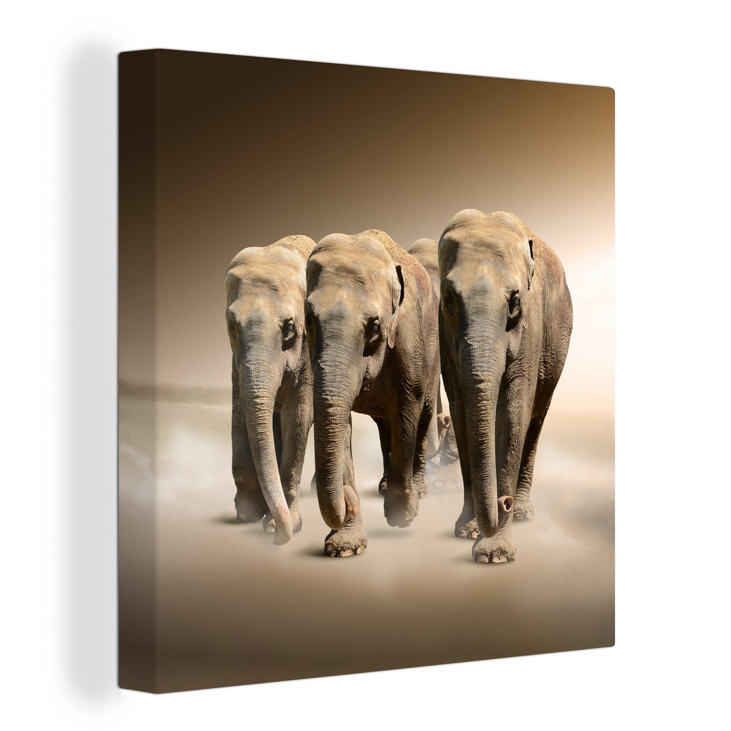 OneMillionCanvasses® Leinwandbild Elefant - Nebel - Landschaft, (1 St), Leinwand Bilder für Wohnzimmer Schlafzimmer