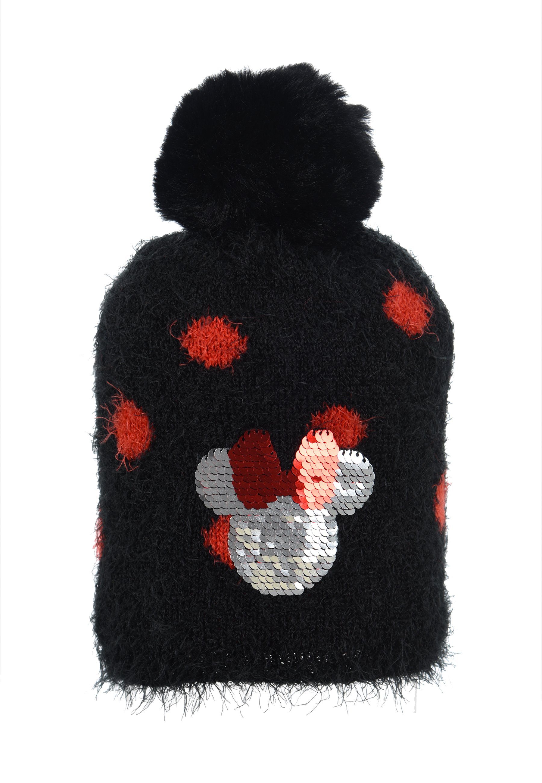 Disney Minnie Mouse Bommelmütze Mädchen Kinder Winter-Mütze Bommelmütze Schwarz