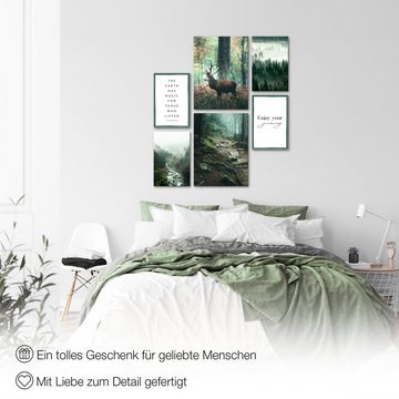 Novart Wandbild Wald Hirsch KOMPLETT AUFHÄNGFERTIG Natur Grün Wohnzimmer Schlafzimmer, Hirsch