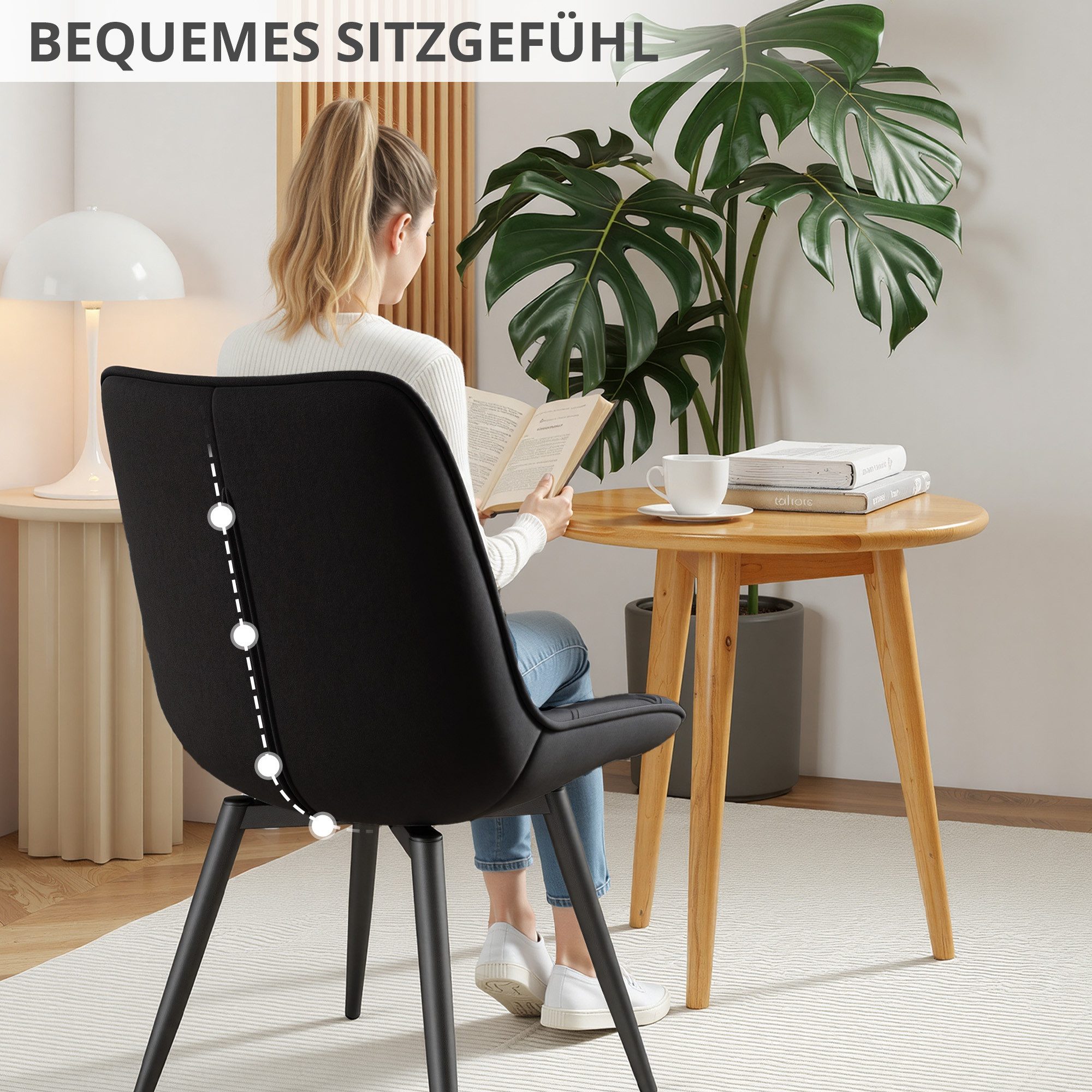 HawthyHome Esszimmerstuhl 2er-Set 360° Drehbar – Moderner Polsterstuhl für Wohnzimmer, Küche (4 St), 360° Drehbar – Bild 5 von 5