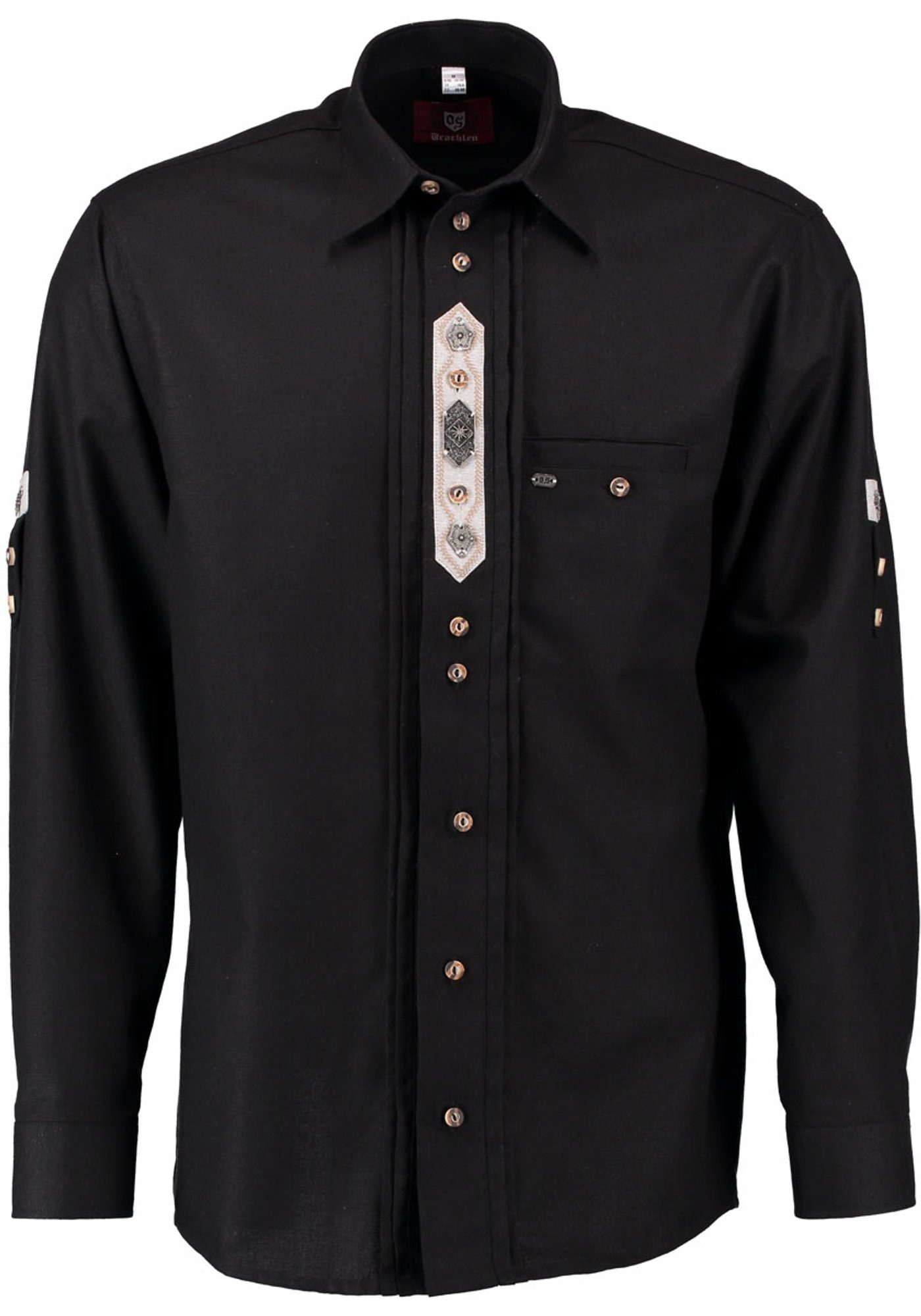 OS-Trachten Trachtenhemd Flafa Langarmhemd mit Edelweiß-Zierteil auf der Knopfleiste schwarz