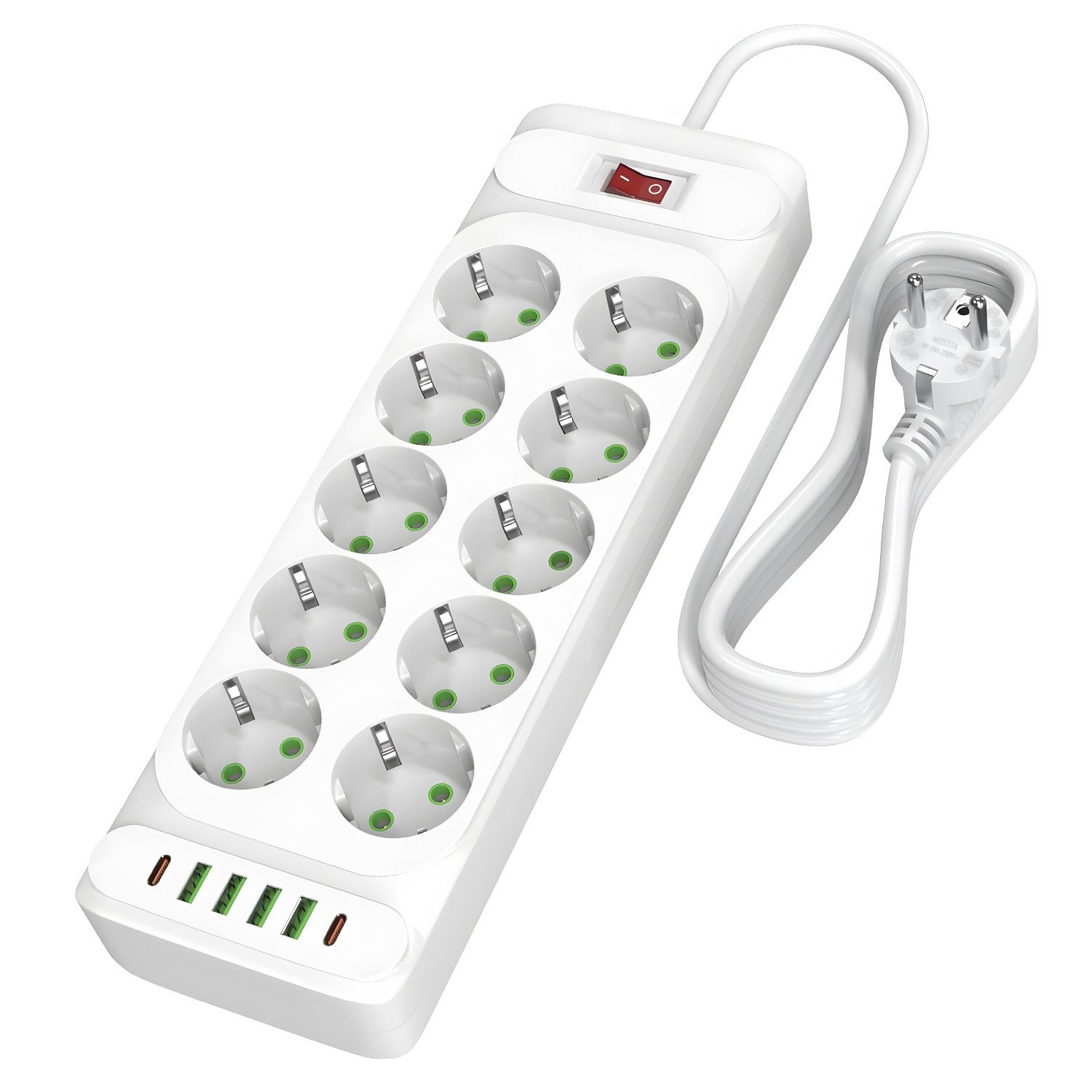 AKKEE 10 Fach Power Strip mit 4 USB, Mehrfachsteckdose mit 2 USB C Steckdosenleiste (Verteilersteckdose Wandmontage), Mehrfachsteckdosen …