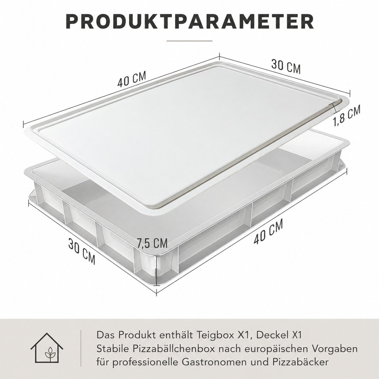 GLIESE POWER Pizzaofen 30x40x7,5 cm – mit Deckel, BPA-frei, stapelbar & kühlschrankgeeignet, Stapelbare Gärbox für Pizza- & Brotteig