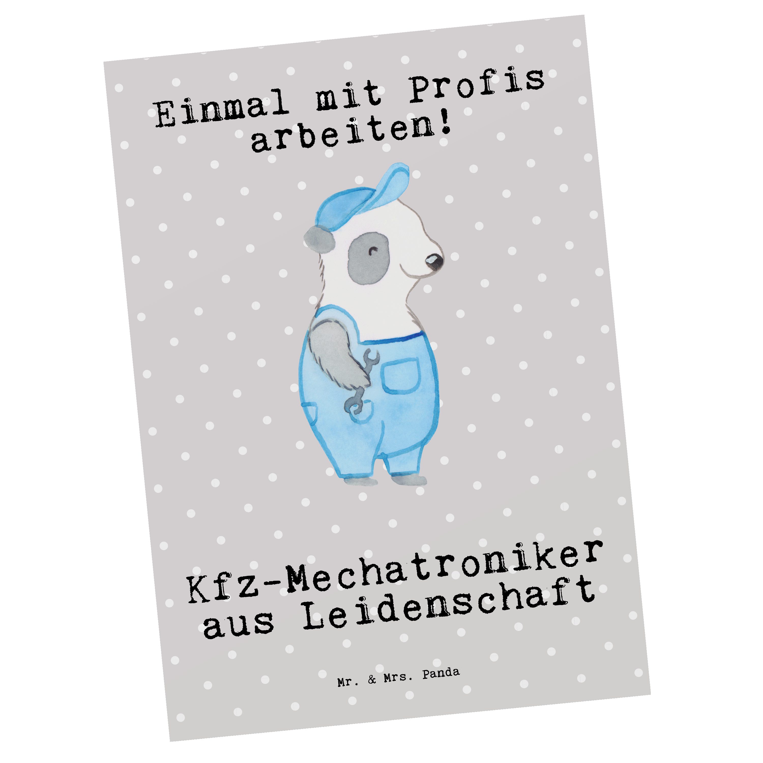 Kfz-Mechatroniker Mr. Pastell & - Geschen Mrs. Geschenk, Grau - Panda aus Leidenschaft Postkarte