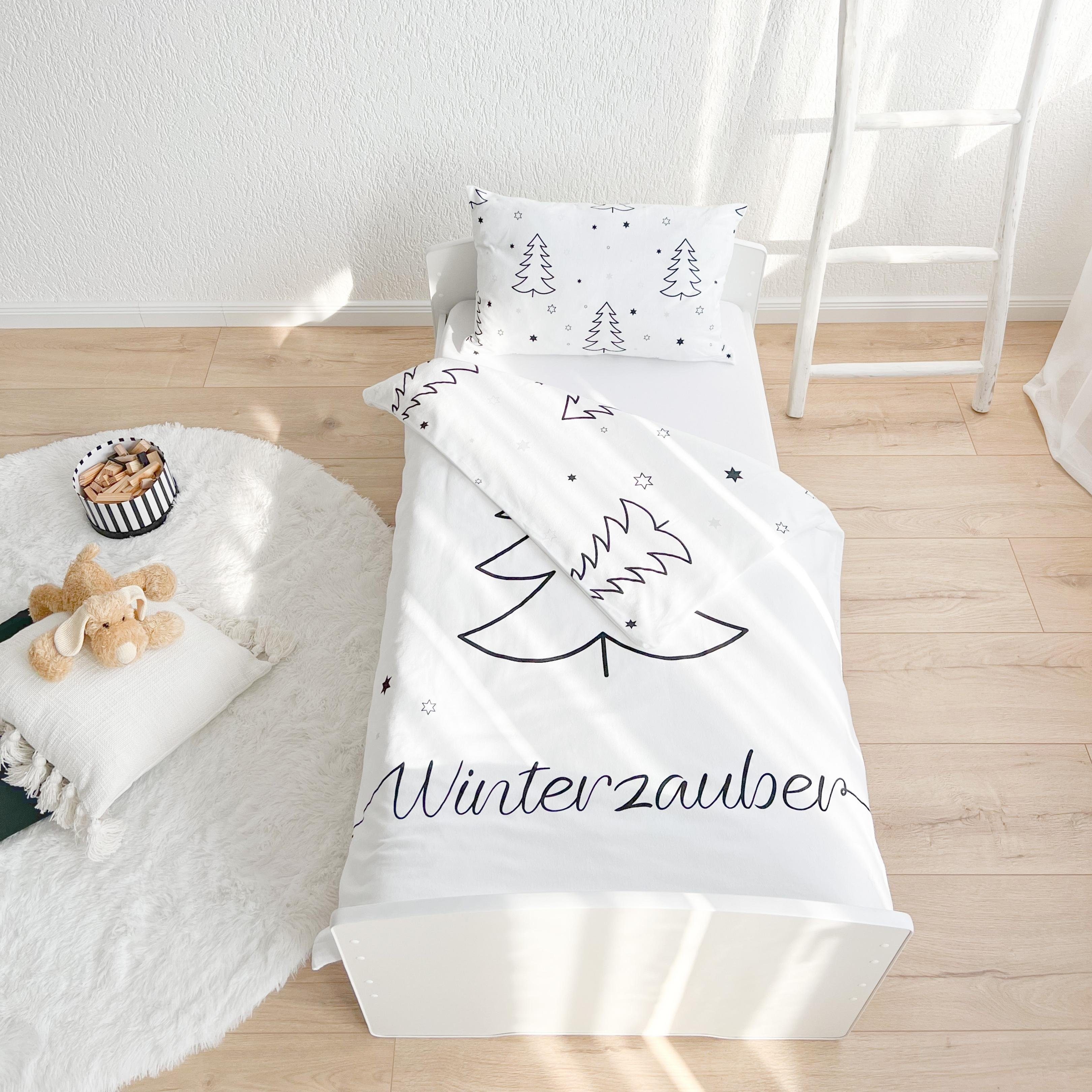 Kinderbettwäsche Weihnachten "Winterzauber" Babybettwäsche mit Tannenbaum und Sternen
