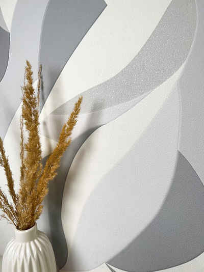 Newroom Vliestapete, Grau Tapete Modern Muster - Mustertapete Motivtapete Hellgrau Weiß Grafisch Geometrisch Struktur Motiv für Wohnzimmer Schlafzimmer Küche