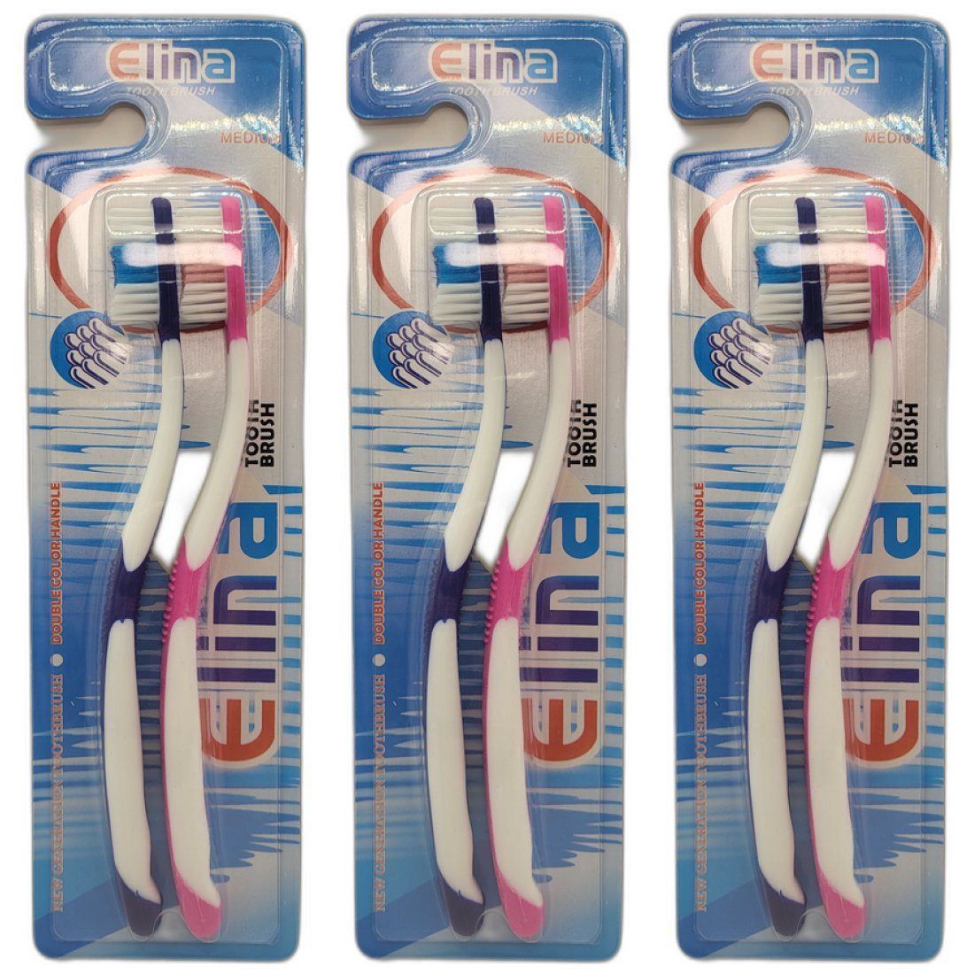 Elina Med Zahnbürste 3 x Zahnbürste ELINA 2er mit Anti-Rutschgriff medium
