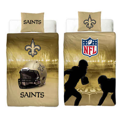 Wendebettwäsche NFL American Football Bettwäsche New Orleans Saints Linon / Renforcé, BERONAGE, 100% Baumwolle, 2 teilig, 135x200 + 80x80 cm