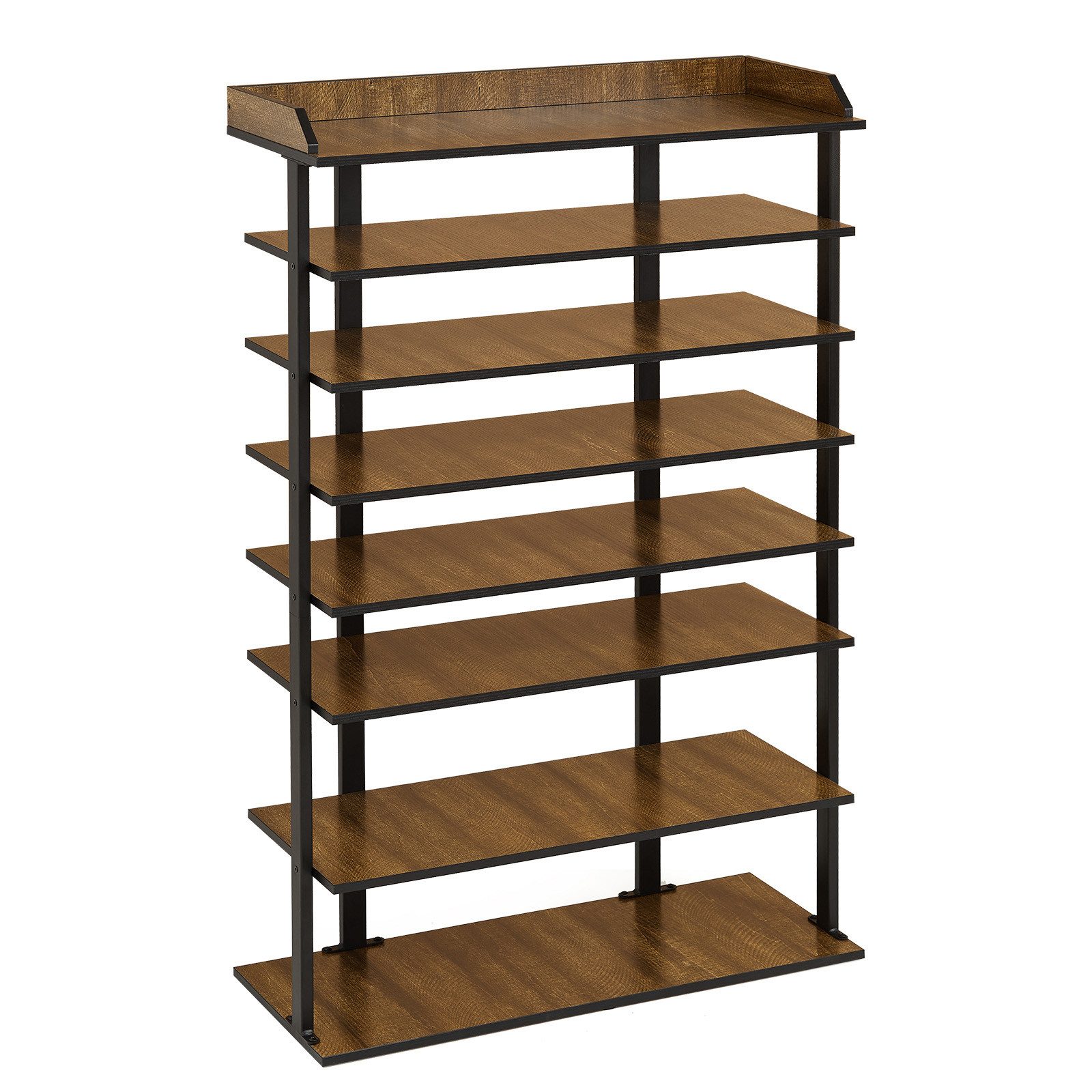 Mondeer Schuhregal Vertikales Schuhregal, 7-stöckiges, Metallgestell, Holz, 70 x 28 x 113 cm, Rustikal Braun