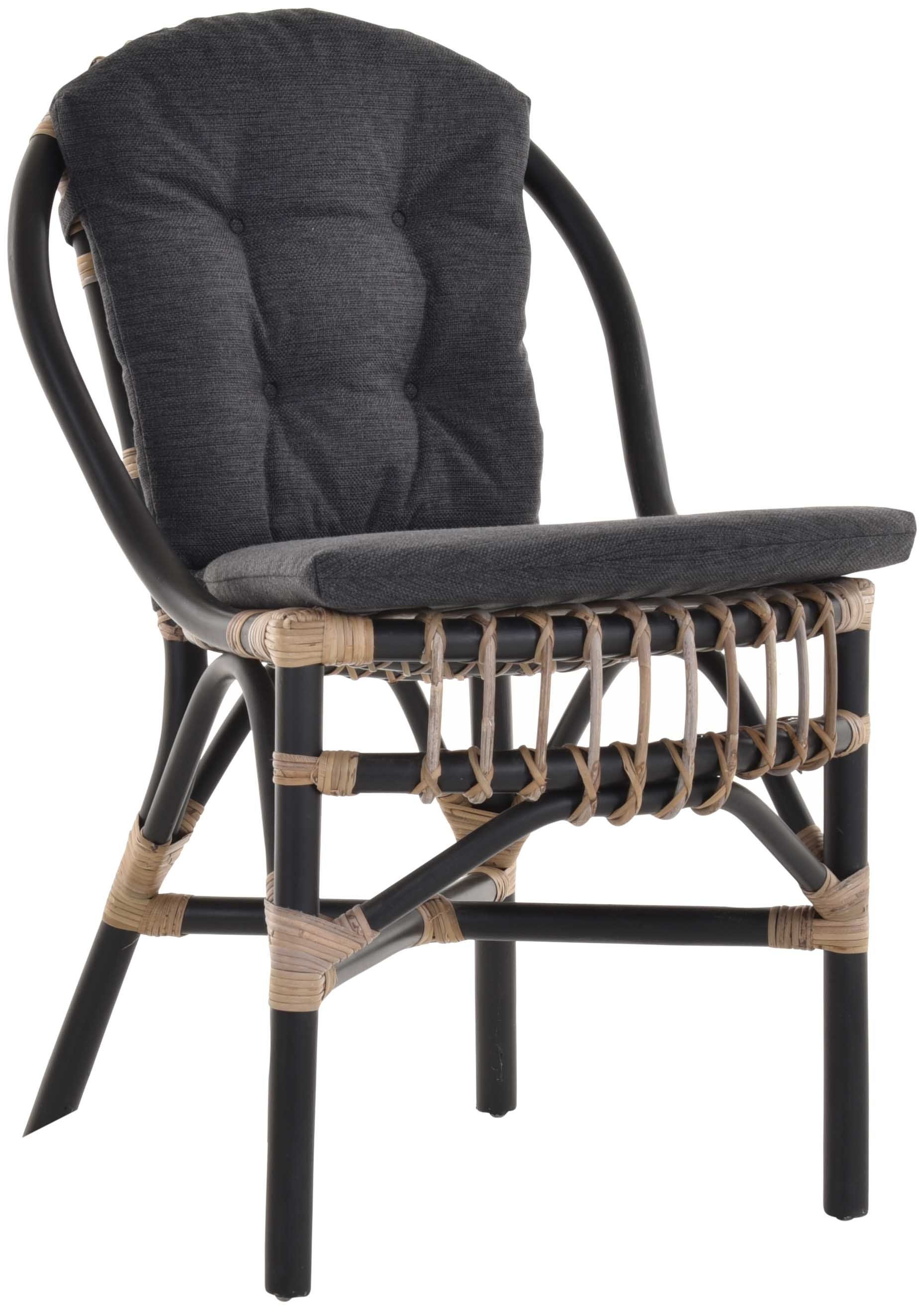 Rattan, Grau Stuhl Korbstuhl Küchenstuhl Krines mit Schwarz Gestäbt Küchenstuhl Sitzkissen, Home Korb Esszimmer Klassik Natur Esszimmerstuhl