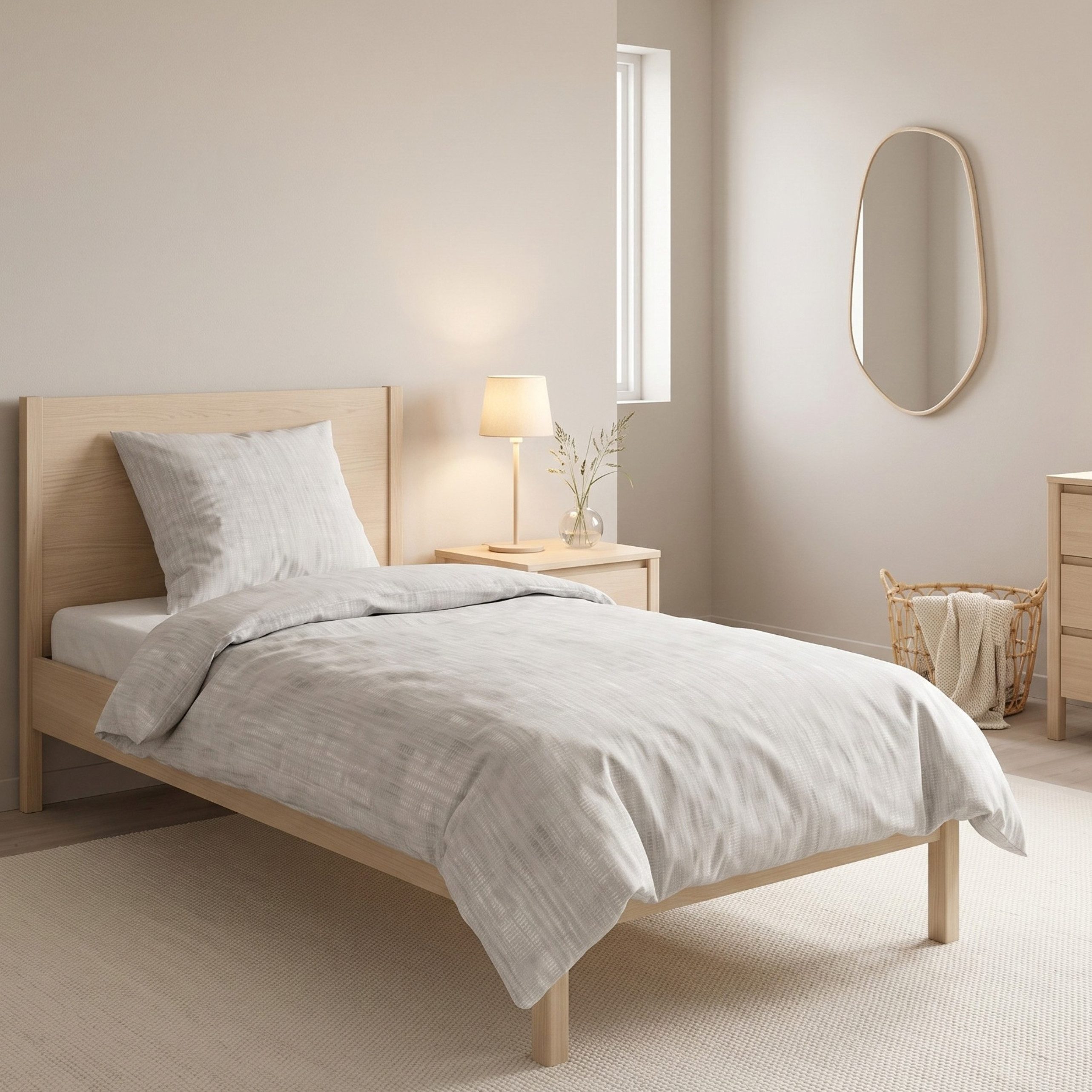 MTOnlinehandel Bettwäsche Leise Linien 135x200 cm Jersey, Beige, 100% Baumwolle, 2 teilig, Melange-Design mit feiner Linienstruktur für moderne Schlafzimmer