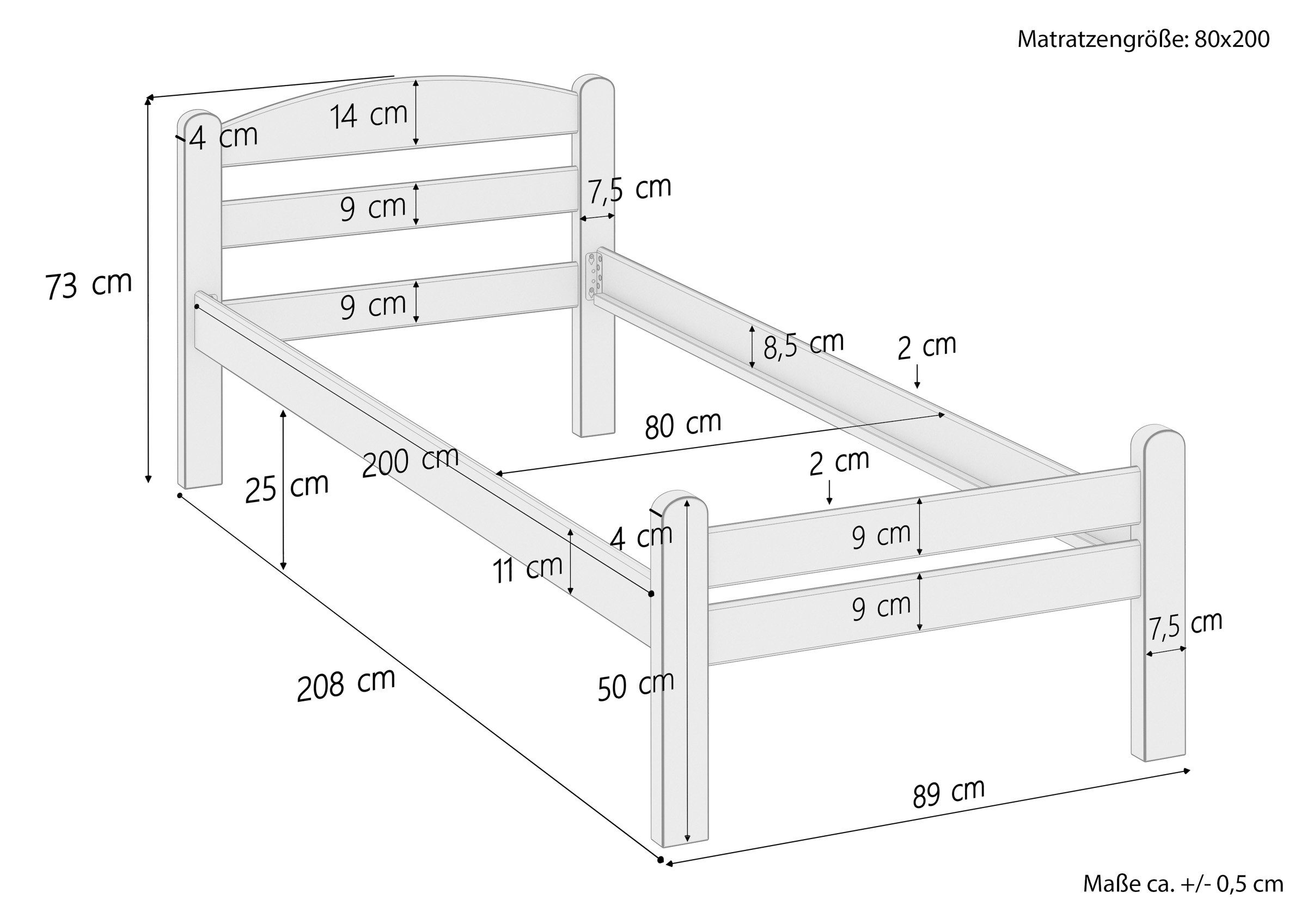 lackiert Buchefarblos massiv Einzelbett Gästebett Bett Buche ERST-HOLZ 80x200, Natur