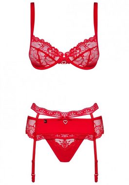 Obsessive Set: Bügel-BH Heartina Dessous-Set: BH, String und Strumpfhalter - rot