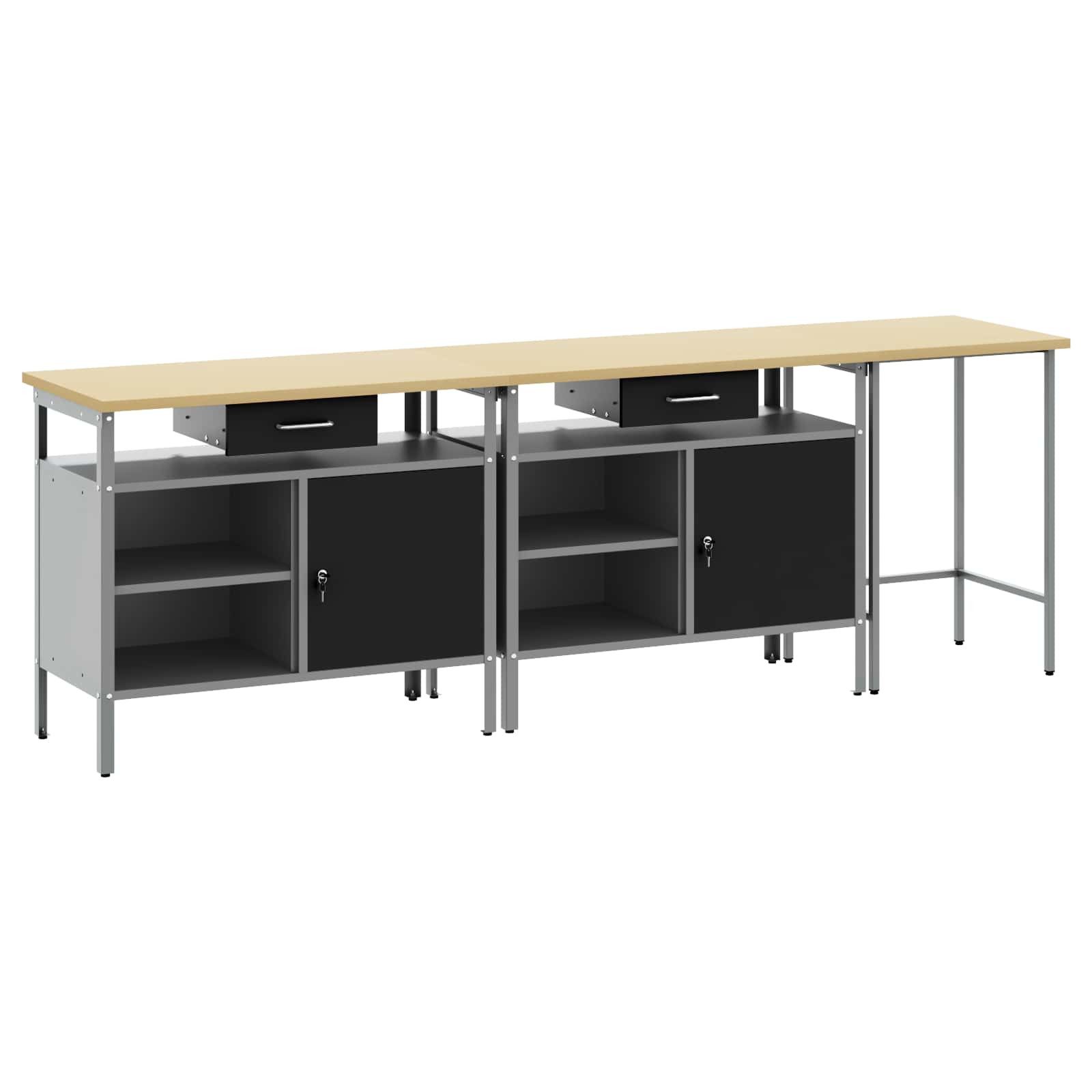 vidaXL Werkbank Werkbank-Set 3 stk. Rot und Grau Pulverbeschichteter Stahl, (3-tlg)