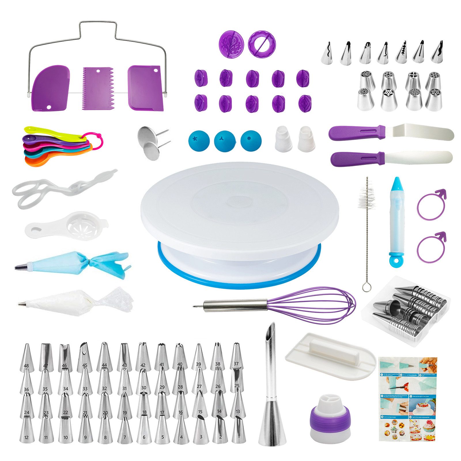 Youyijia Tortenmodellierer 128 teiliges Tortendeko Set mit Drehteller Spritzbeutel Tüllen