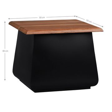 WOMO-DESIGN Beistelltisch Wohnzimmertisch Sheffield Couchtisch Sofatisch Kaffeetisch Dekotisch, Schwarz-Natur 50x40x50cm rechteckig Akazienholz Metall Unikat