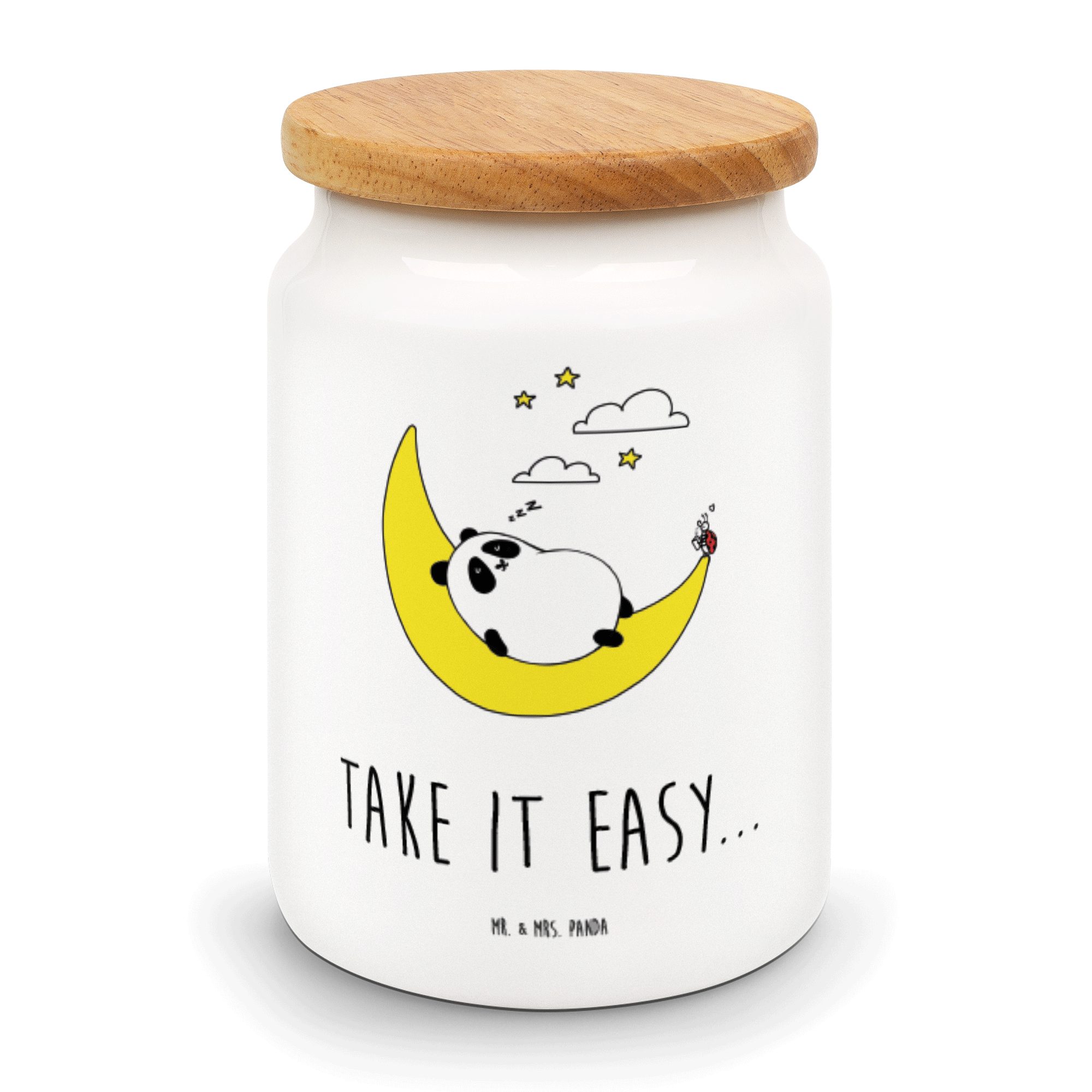 Mr. & Mrs. Panda Vorratsdose Easy & Peasy Take it Easy - Weiß - Geschenk, Aufbewahrungsdose, Keram, Keramik, (1-tlg)