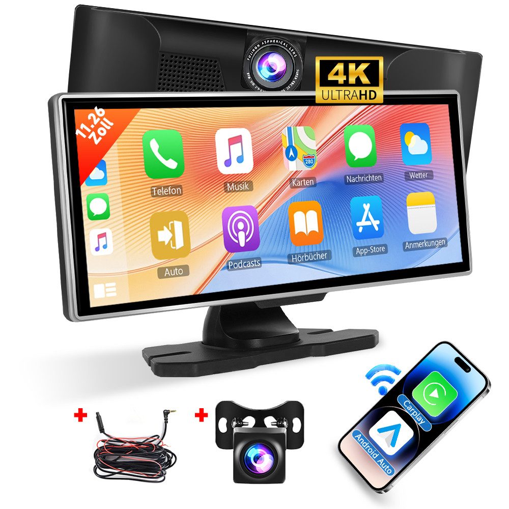 11,26 Zoll Wireless CarPlay & Android Auto mit 4K DVR & Bluetooth Navigationsgerät