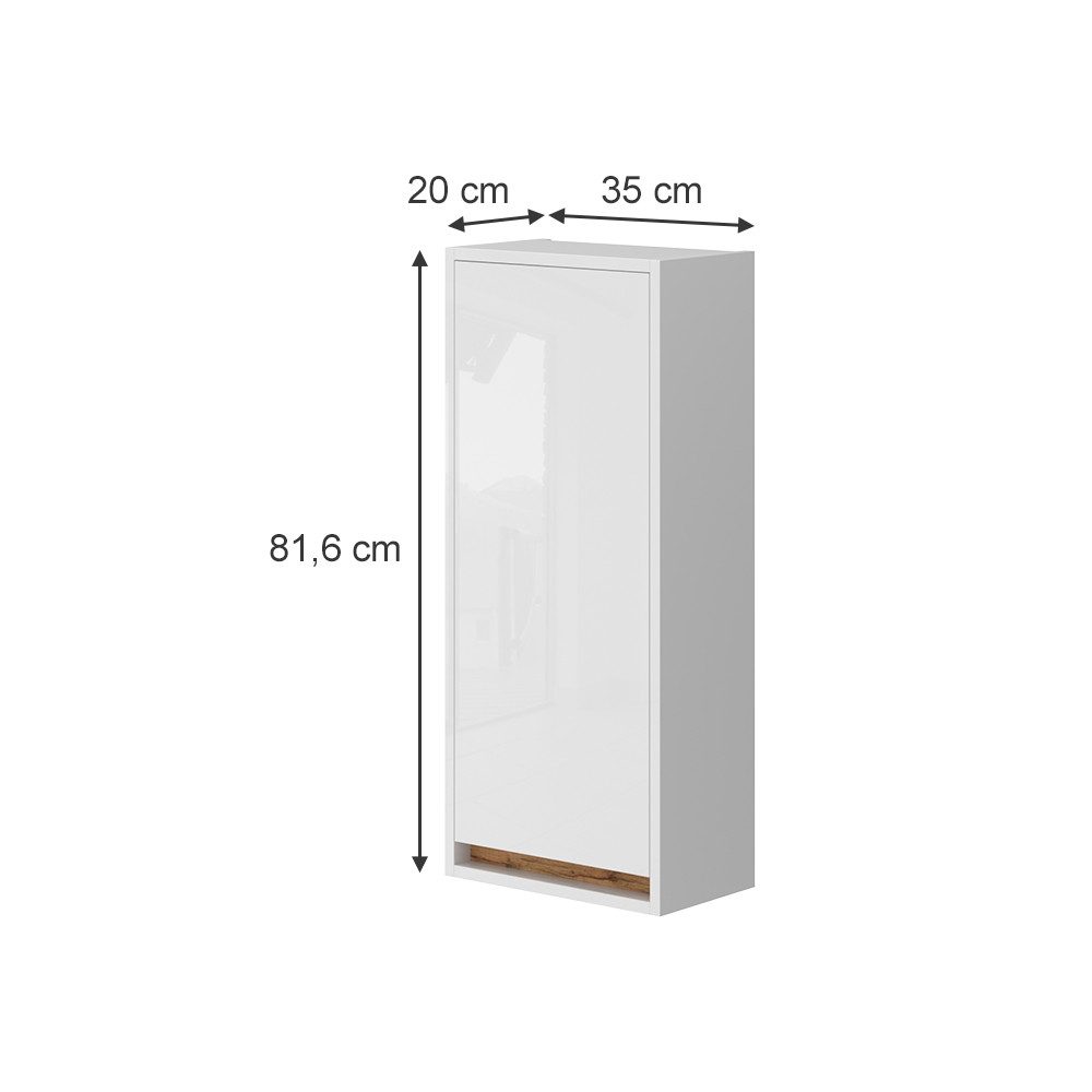Vicco Hängeschrank Detmold, Weiß Hochglanz/Goldkraft Eiche, 81.6 x 35 cm mit Tür (1-St)