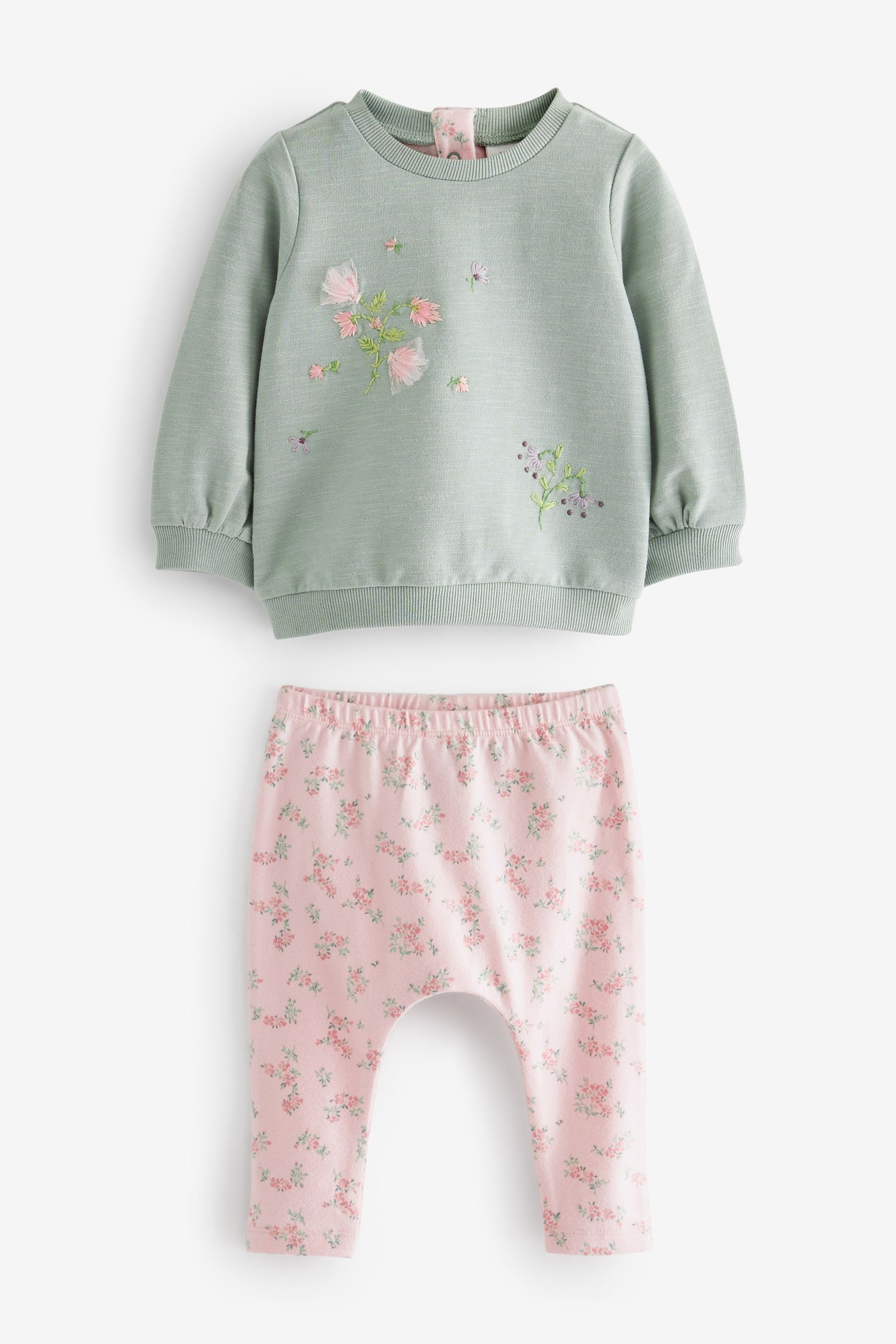Next Shirt & Leggings Mint und Sweatshirt Floral Leggings mit Green Babyset (2-tlg) 2-teiliges