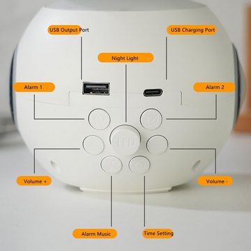 Powerwill Kinderwecker USB-betriebener Weckwecker mit Emoji Duale Alarmeinstellung mit einstellbarem Nachtlicht und Mini-Bluetooth-Lautsprecher fürKinder