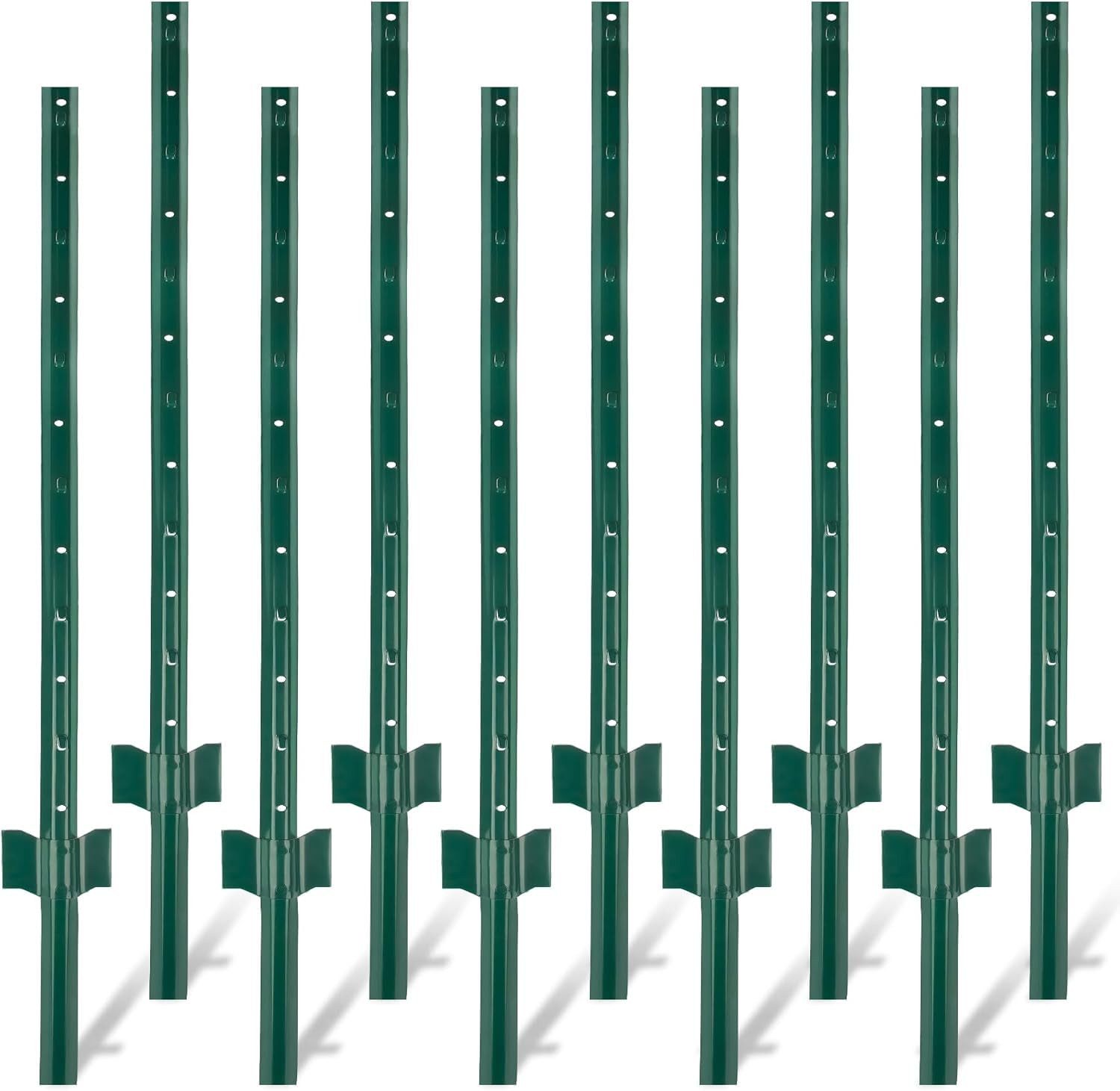 GarveeMore Zaunpfosten aus Stahl mit Haken und Löchern, 213 cm, U-Profil, (10-St), rostbeständig, für Farm, Garten, Obstgarten, Weide