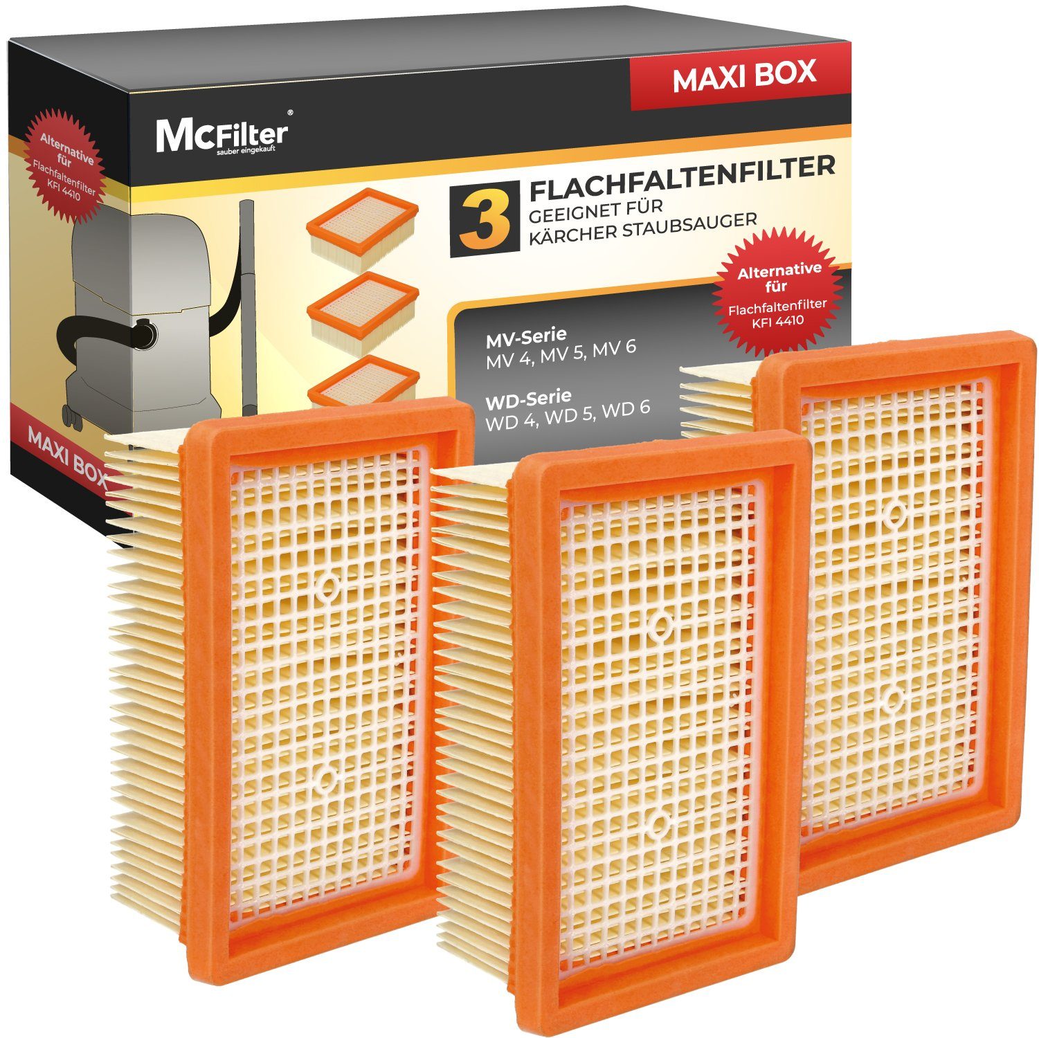 McFilter Ersatzfilter (3 Stück) Lamellenfilter Filter geeignet, Alternative für Kärcher Filter 2.863-005.0