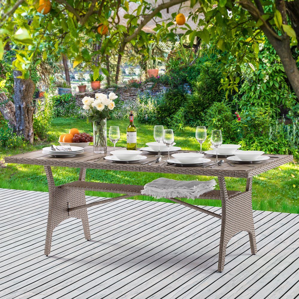 Höhenverstellbar (1-St), 190x90x74cm Gartentisch Casaria mit Beige Ablage WPC-Tischplatte Polyrattan