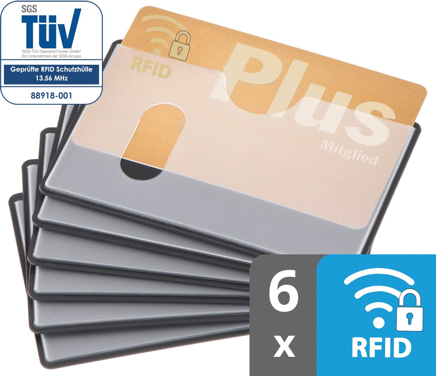 6 RFID Kreditkarte, abgeschirmt, Etui transparent, Kreditkartenhüllen Stück Scheckkarte - x valonic 59 mm, Schutz, 91 oben NFZ RFID-Block valonic Einschub