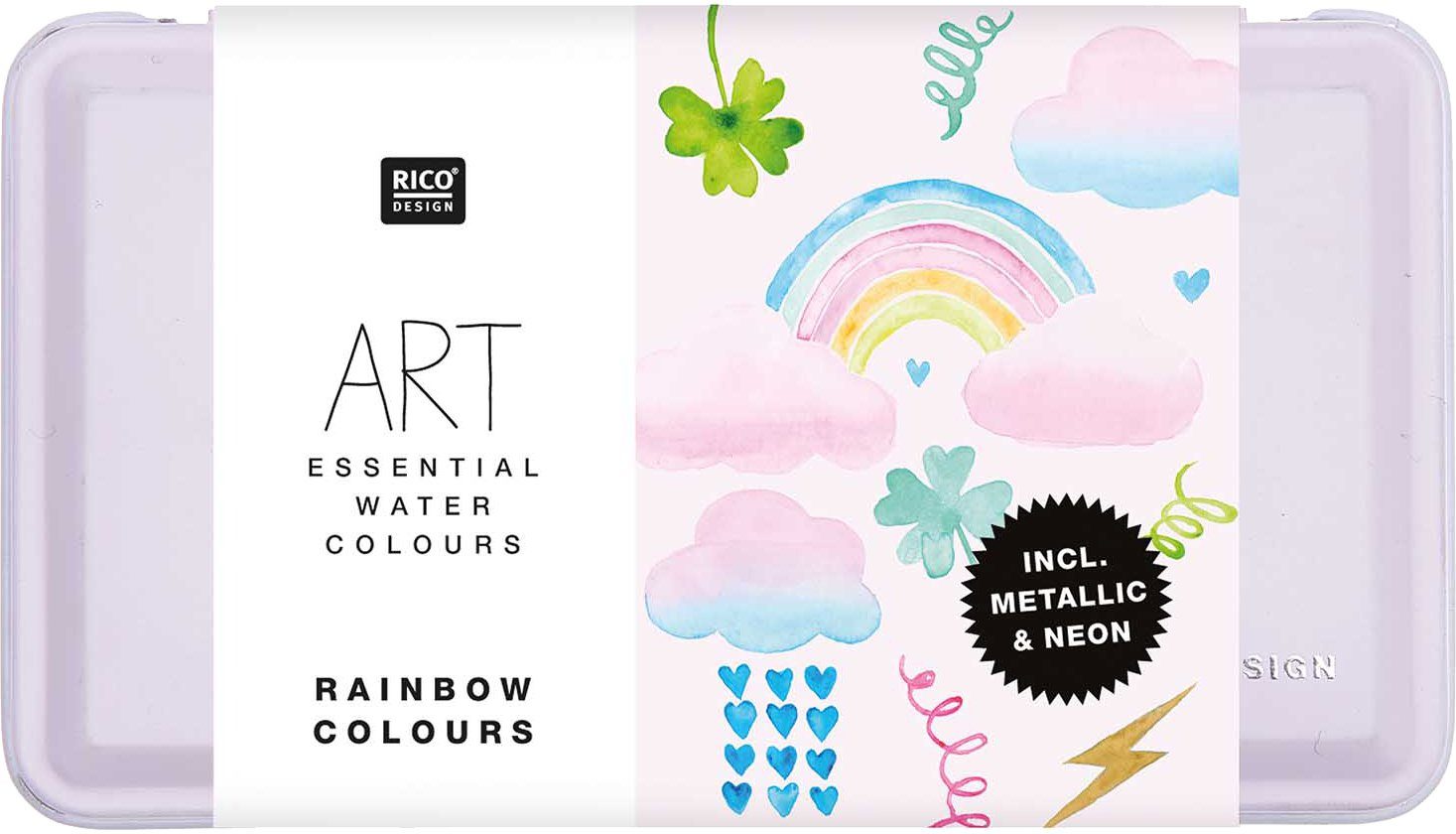 inklusive Metallkasten cm Farben Regenbogen ART Essential x 7 Design Rico Aquarellfarben, 12 Aquarellfarbe 12,5 cm