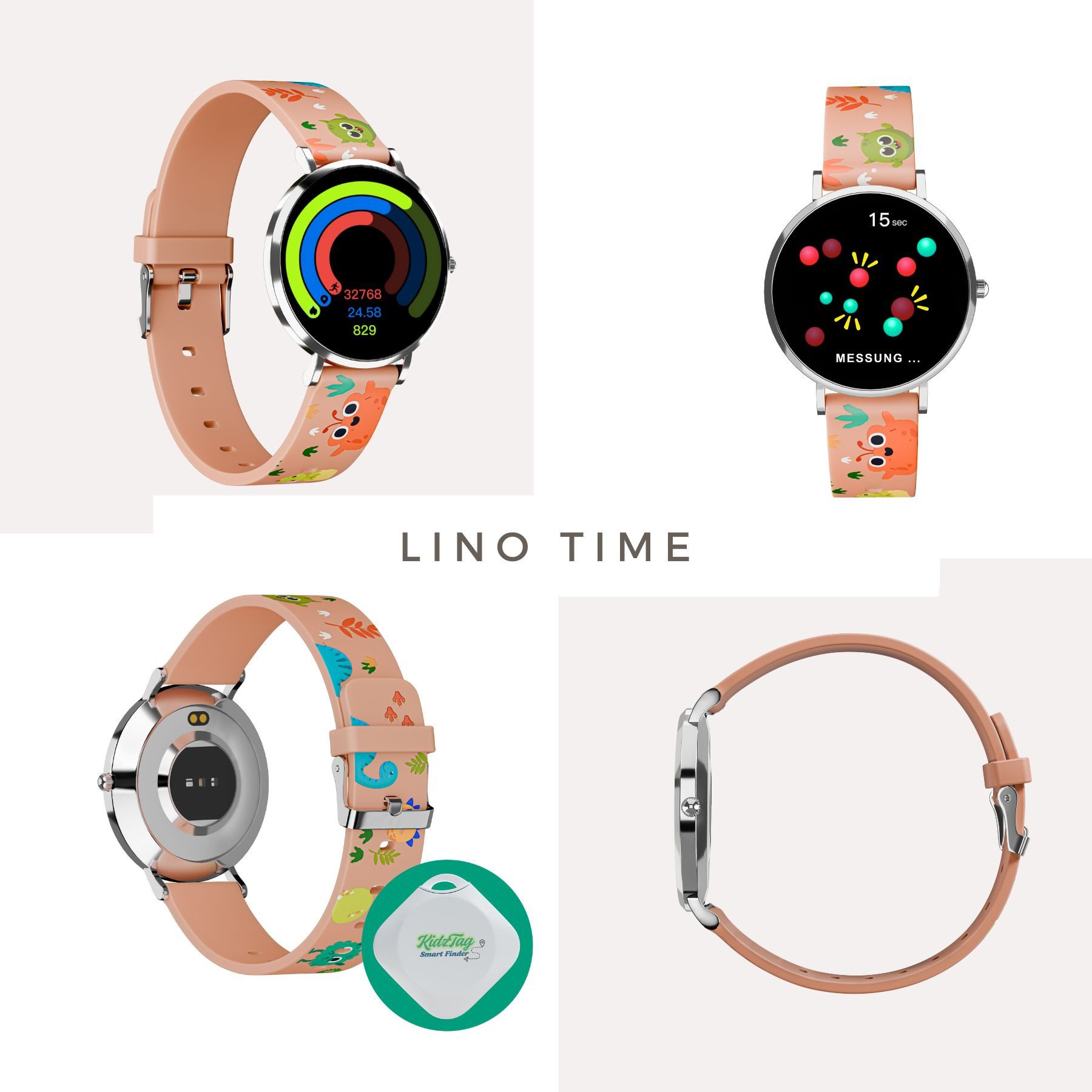 XCOAST LINO-TIME, Kleine Kinder Smartwatch (37mm cm/1,19 Zoll) wie eine analog Kinderarmbanduhr, filigran, robust, 3-tlg., nur 6,9mm hoch, 6 Tage Akku Laufzeit, Spiele, >100 Sportarten, SOS NOTRUF, 6 Tage Akku, IP68 wasserdicht, Edelstahl, flach
